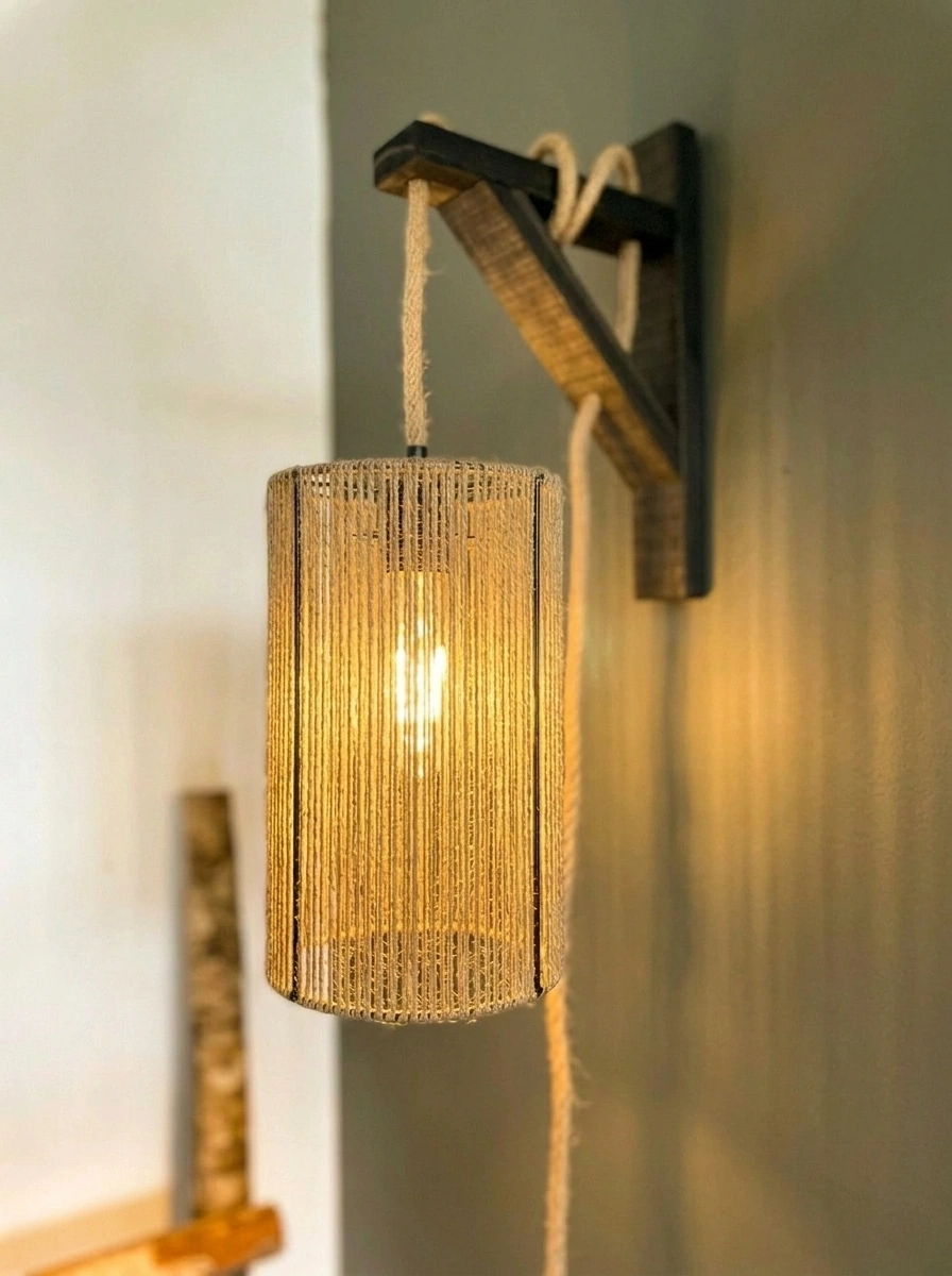 Lámpara Aplique Bornos Natural - Madera Negra / Sin Cordón