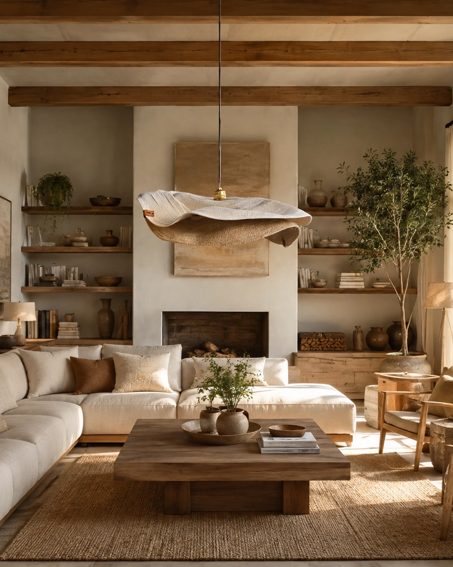 Lámpara colgante Doble Kenia Natural-Blanca - Diámetro 35cm / Con electricidad cordón yute