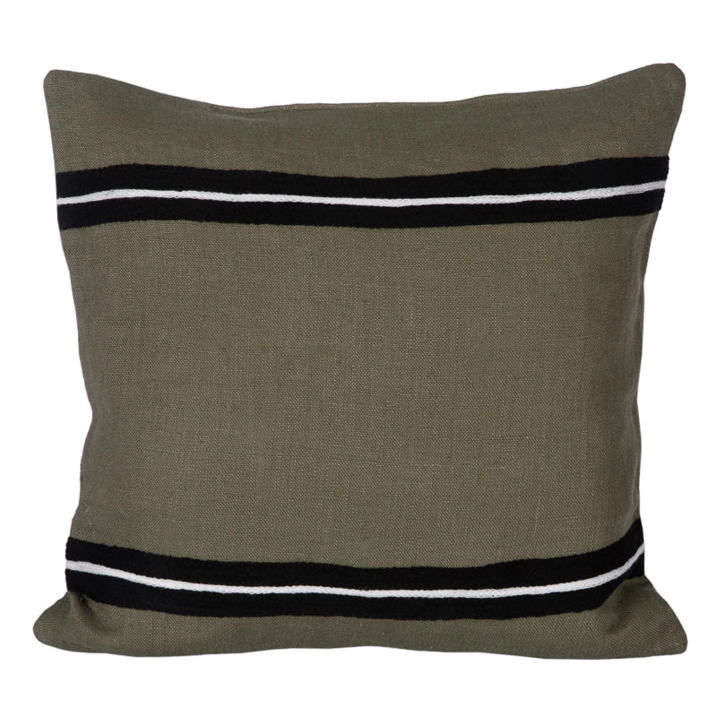 Funda Cojín Lino Bordado Skagen Kaki 45x45 cm