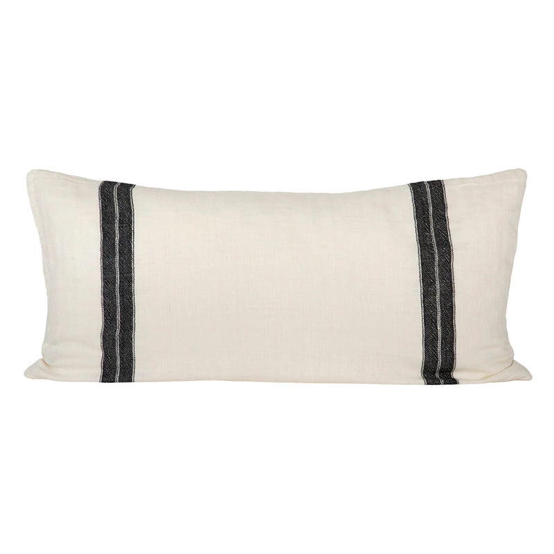 Funda Cojín Lino Sarthe Marfil/Negro 55x110 cm - 55x110 cm