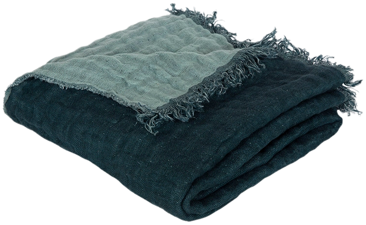Manta Lino Baya Bleu de Prussse / Celadon
