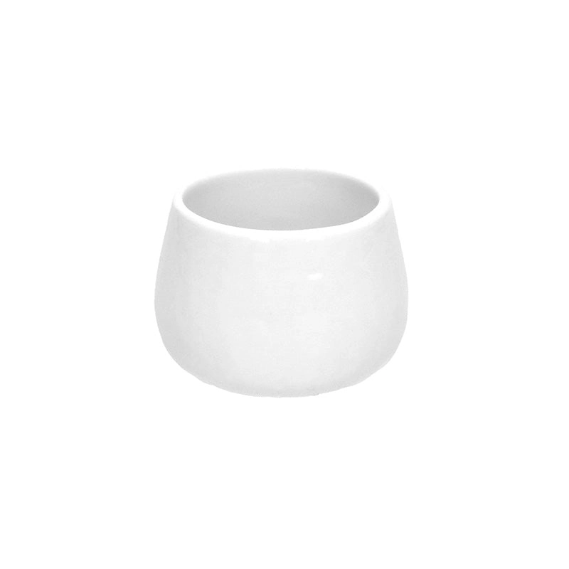Vaso Porcelino blanco de porcelana, visto de frente sobre fondo blanco.