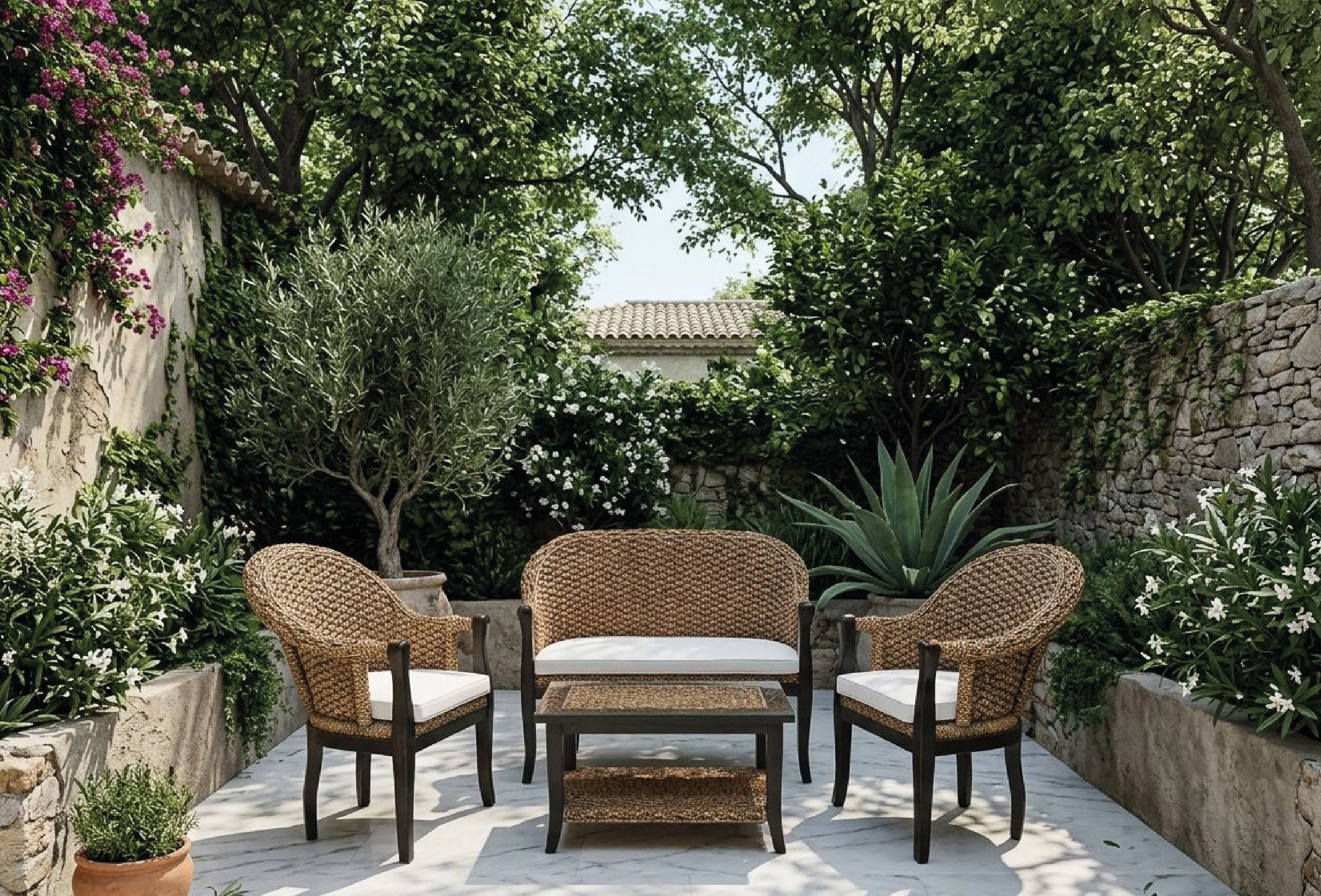 Set de Rattan Natural, Cobra mesa rectangular repisa, 2 cuerpos - 2 cuerpos