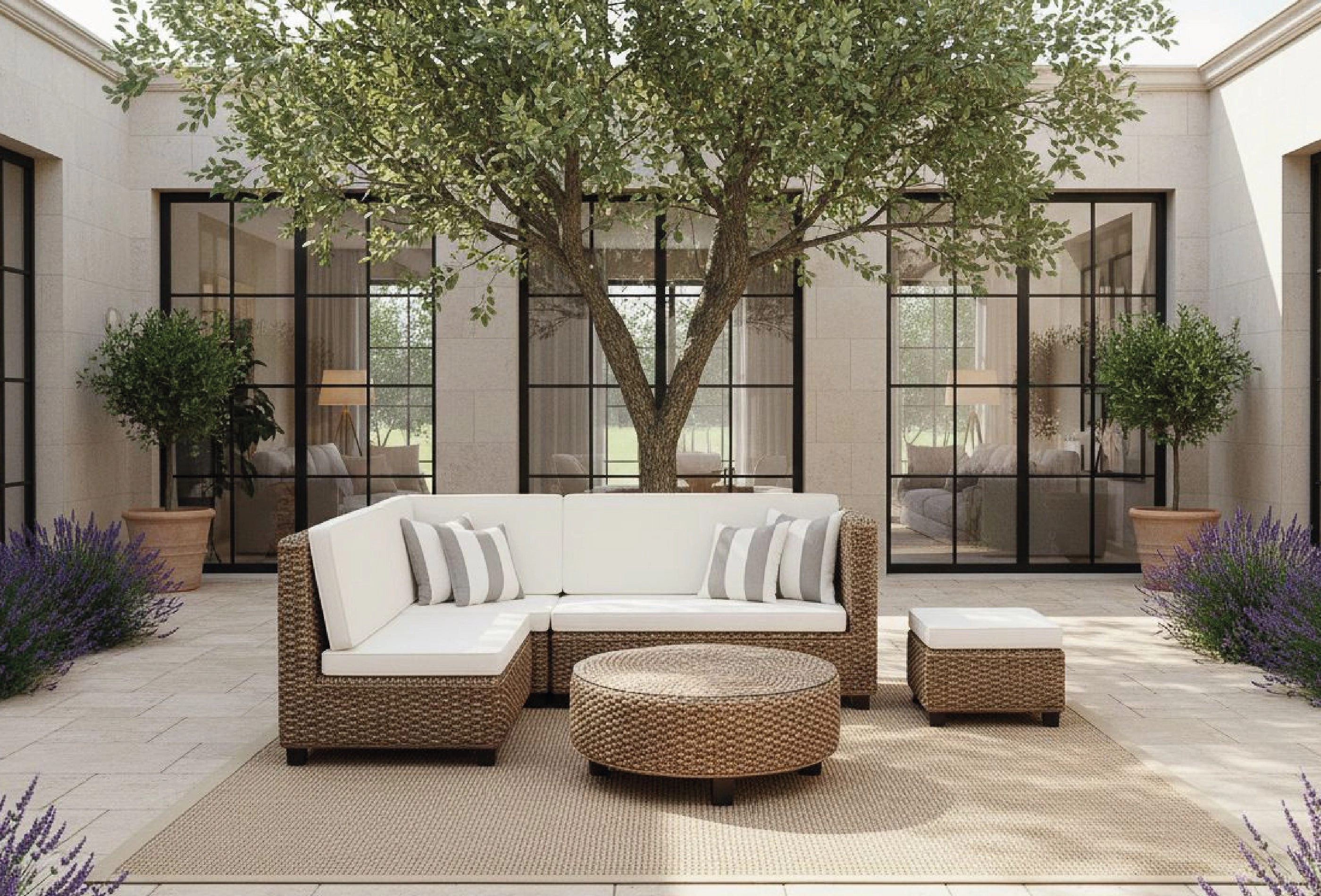 Set Rattan Natural Laluba mesa redonda - 4 Cuerpo
