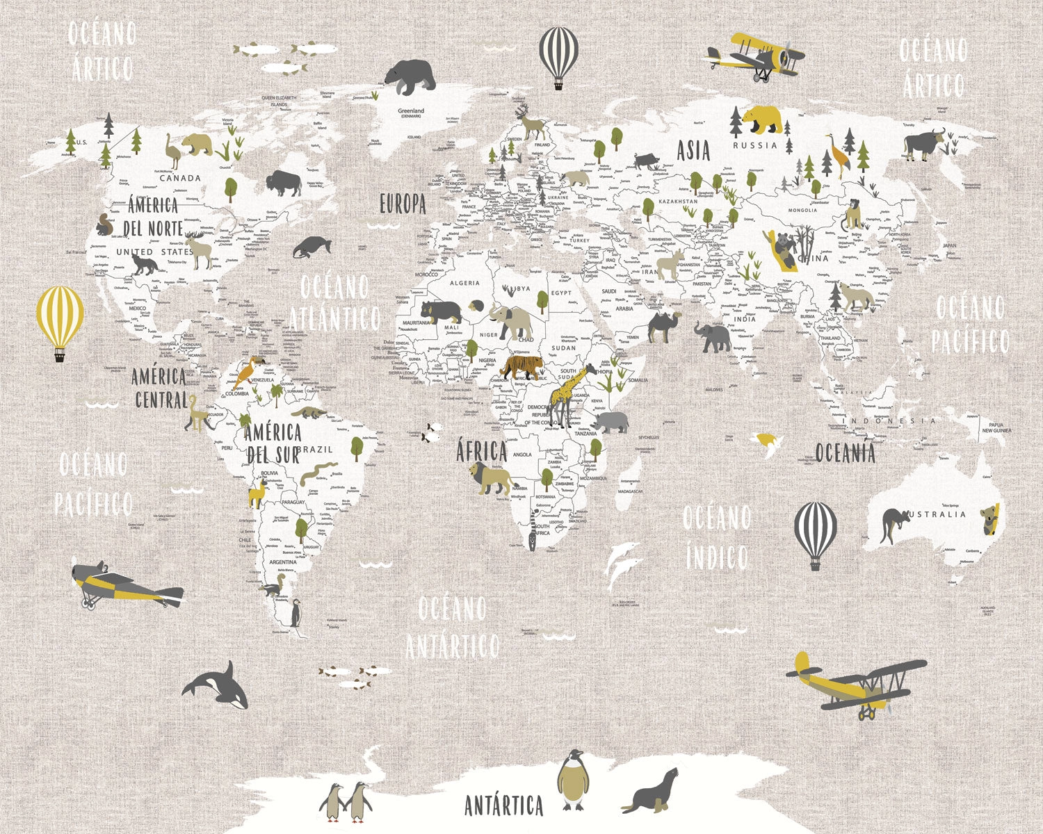 MAPA ANIMALES BEIGE / SALDO - 4.20 mts de ancho x 2.45 mts de alto.
