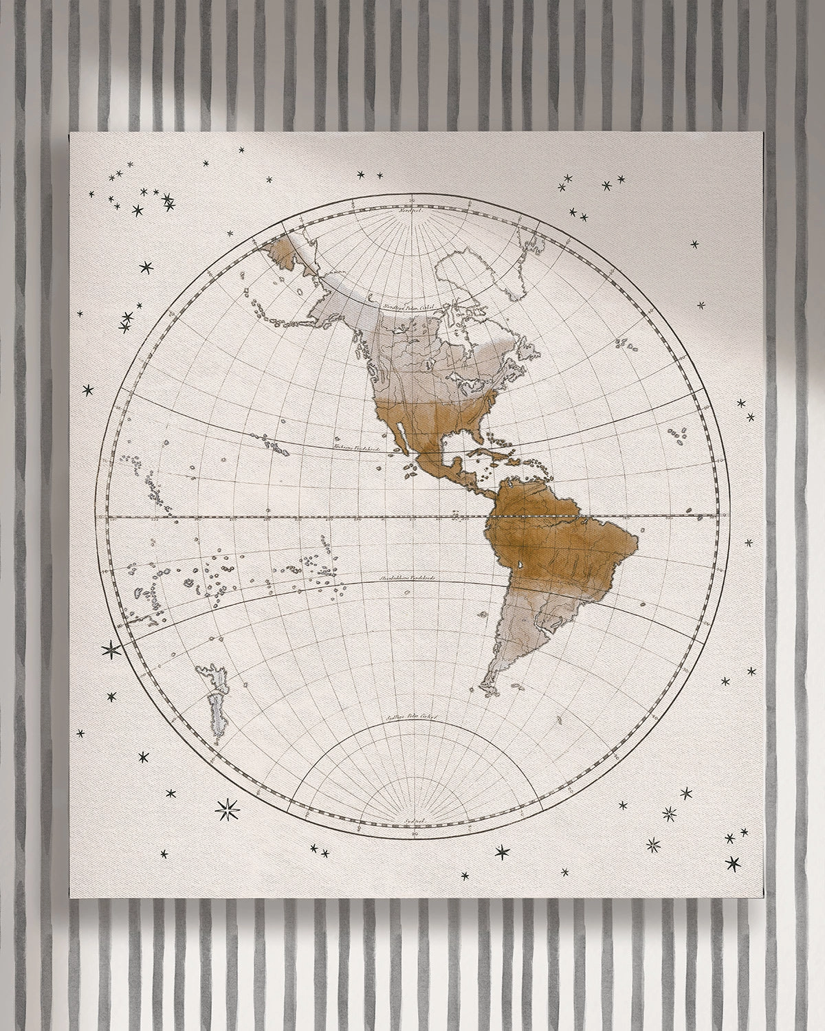 Cuadro Mapa Oriente vertical - 140x160 cm / Lona tensada con bastidor + marco color mañío