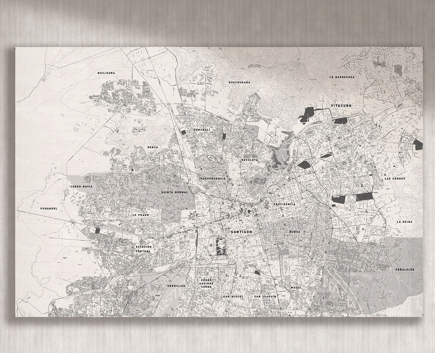 Cuadro Mapa La Ciudad horizontal - 120x75 cm / Lona tensada con bastidor + marco de madera negro