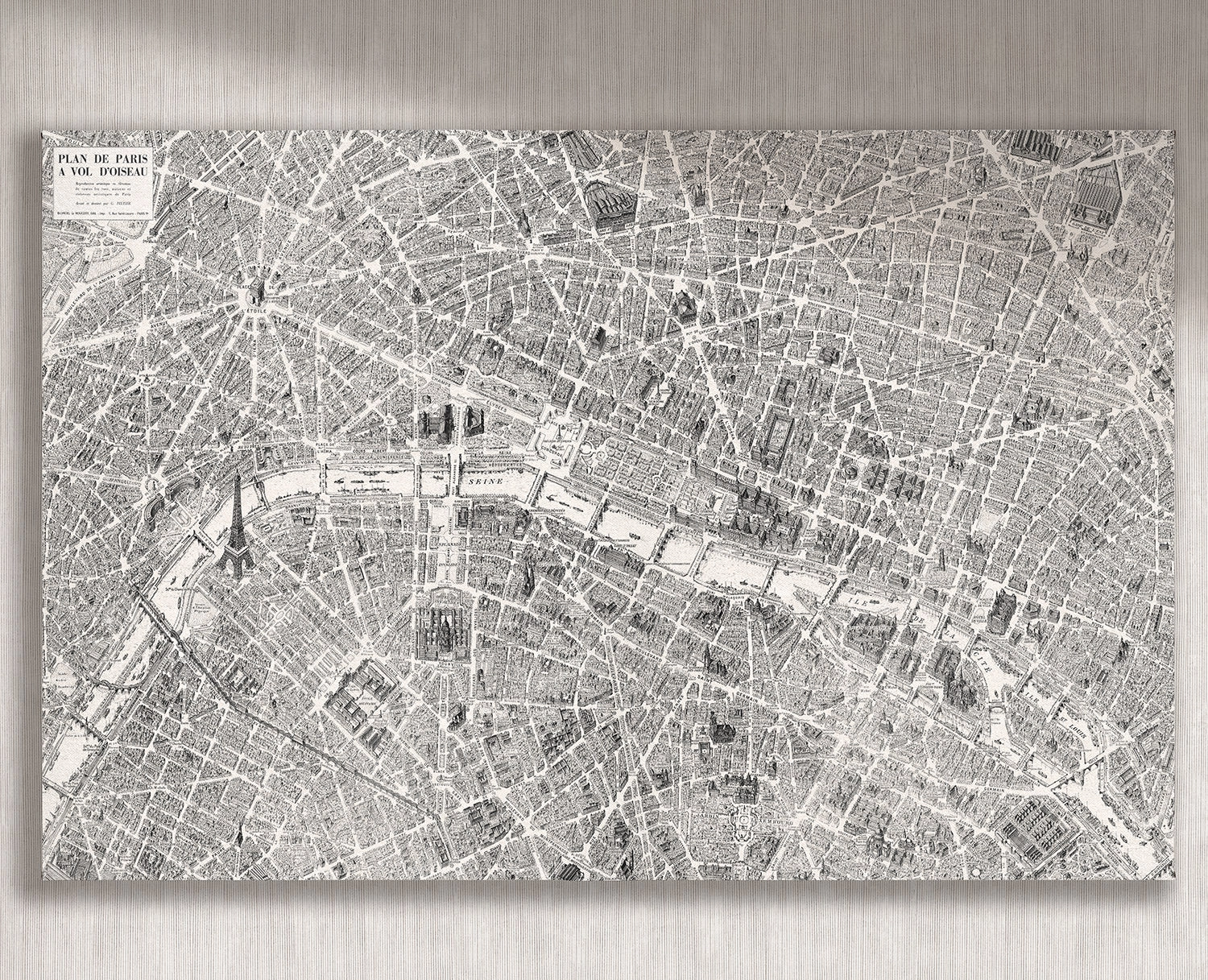 Cuadro Mapa La Ville horizontal - 220x145 cm / Lona tensada con bastidor + marco de madera negro