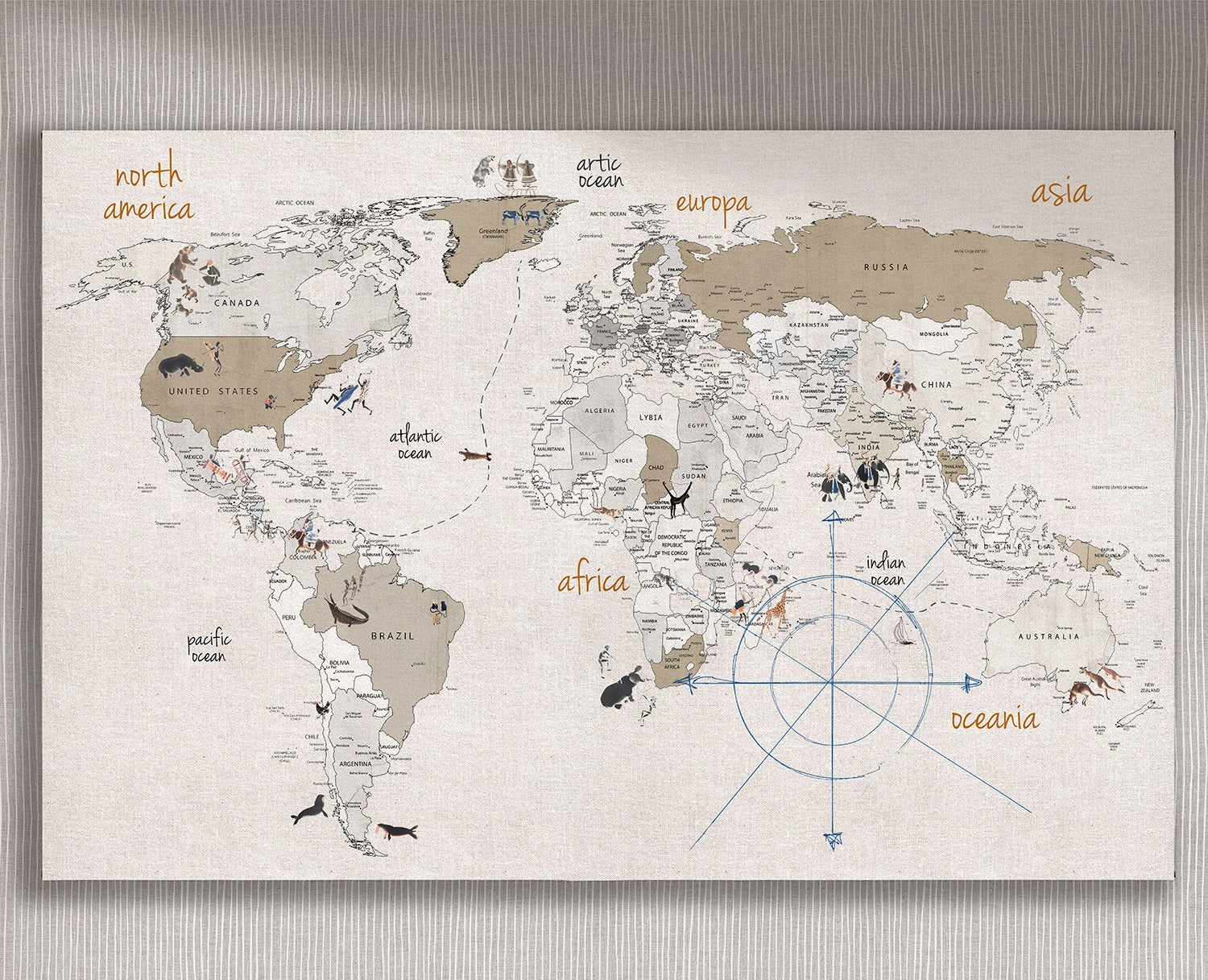 Cuadro Mapa Tribu horizontal - 120x75 cm / Lona tensada con bastidor + marco de madera negro