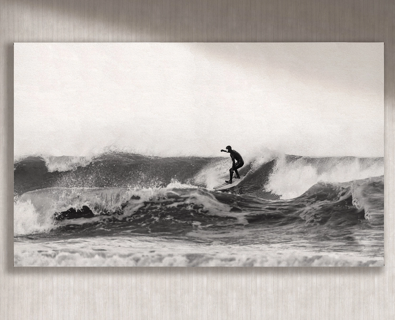 Cuadro Surfer horizontal - 220x130 cm / Lona tensada con bastidor + marco color mañío