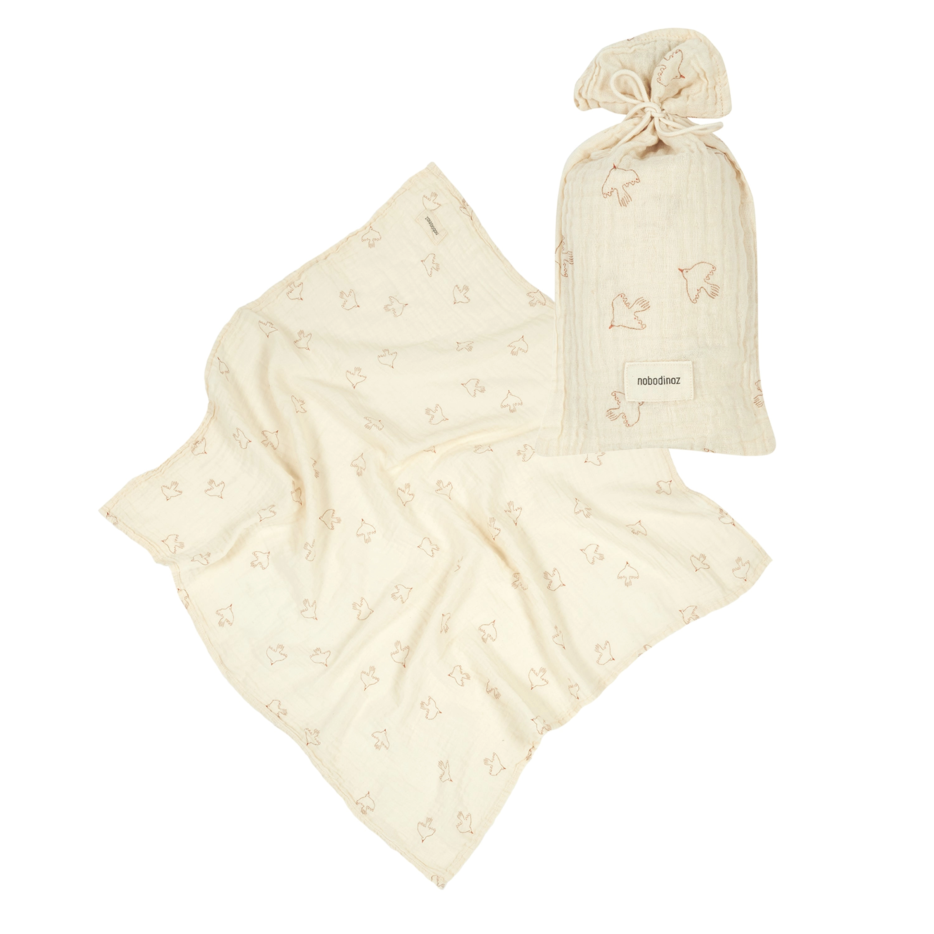 Set de regalo / Muselina Estampada Wabi Sabi - Brown Hoshi Birds