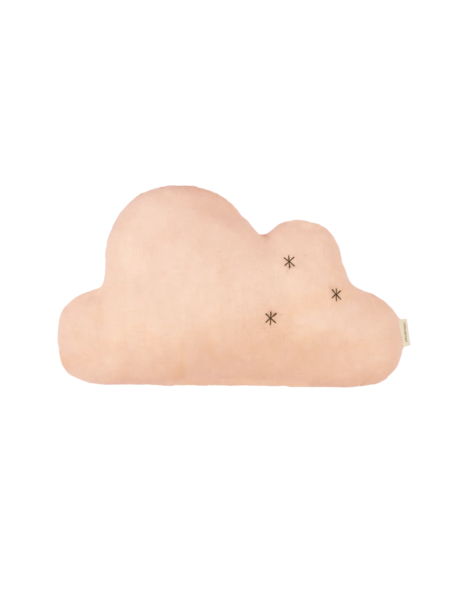 Cojín rosa con forma de nube, visto de frente sobre fondo blanco.