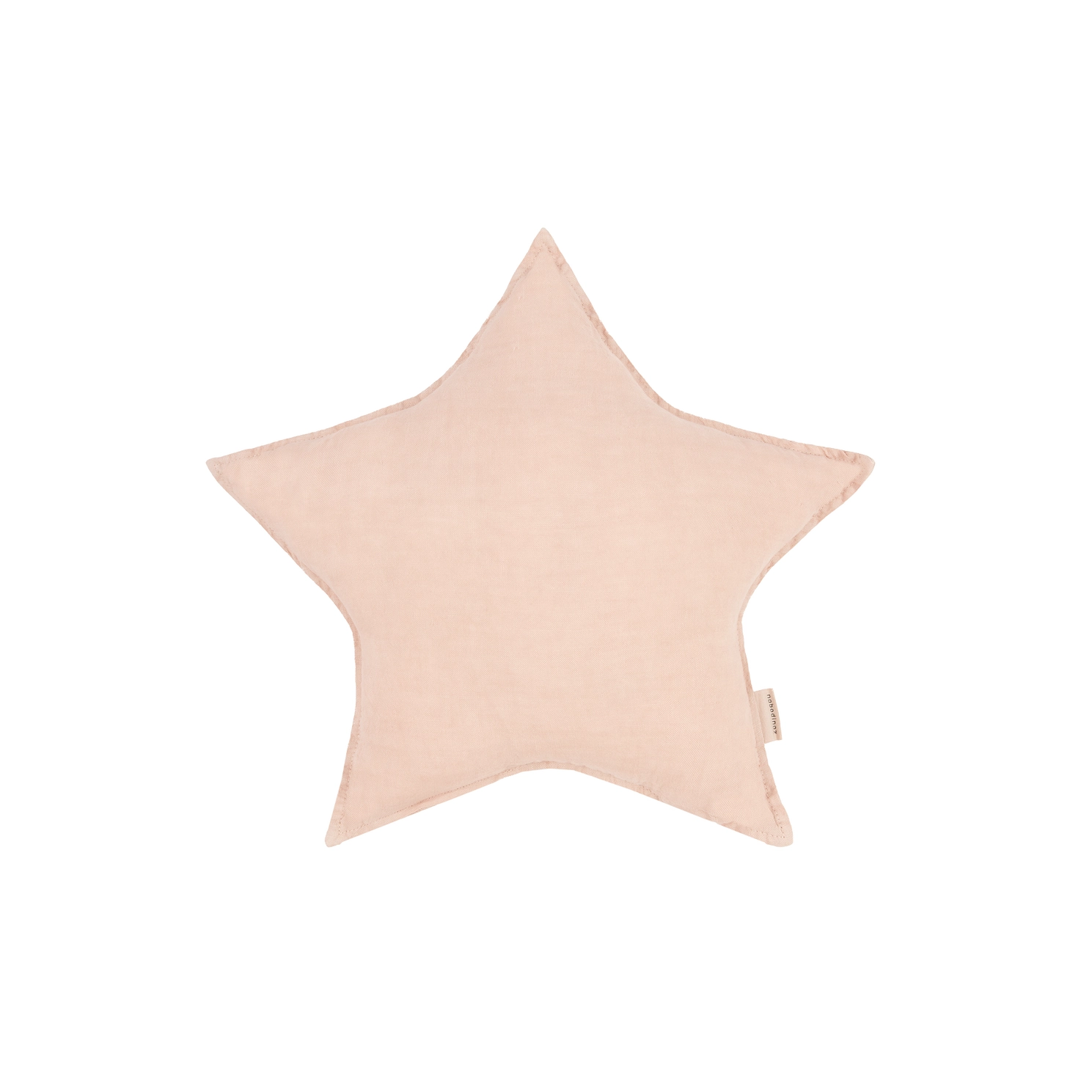Cojín rosa con forma de estrella visto de frente sobre fondo claro.