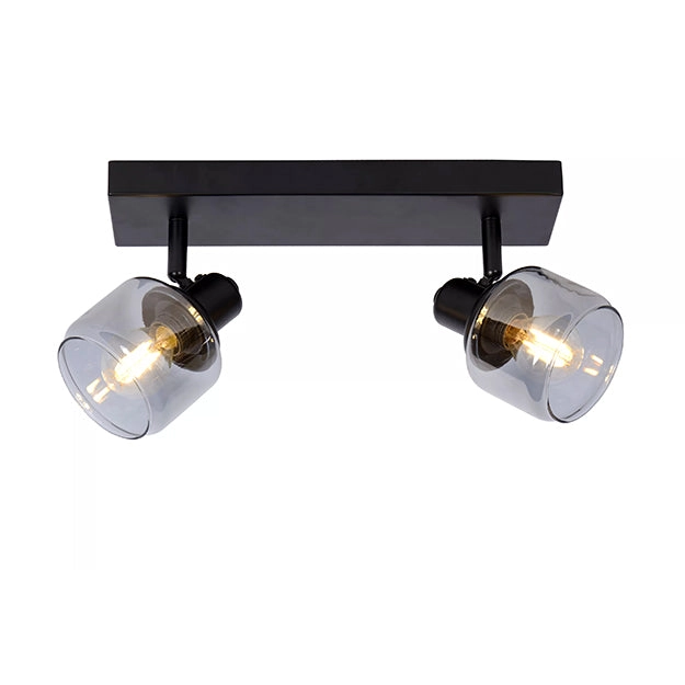 Apliqué metal vidrio negro 30x14 cm 2 luces E14 - LUAP0105