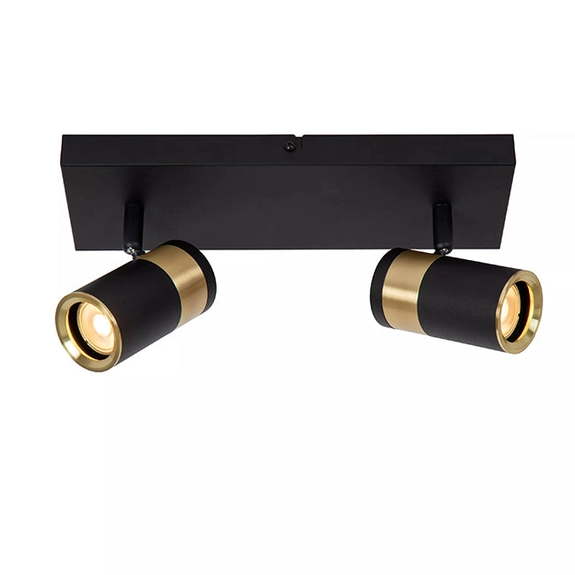 Foco metal negro oro mate de techo o muro 28x15 cm 2 luces GU10 - LUFO0033