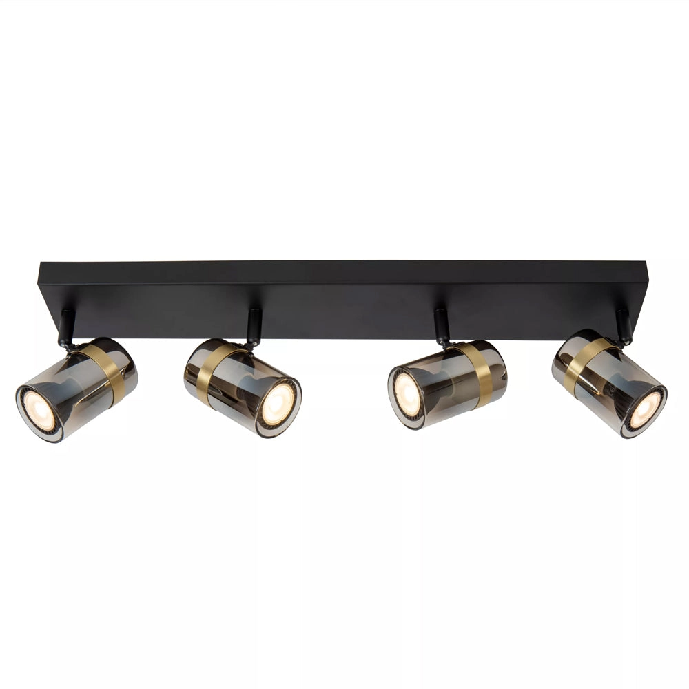 Foco metal negro vidrio humo 56x12,8 cm cuatro luces GU10 - LUFO0044