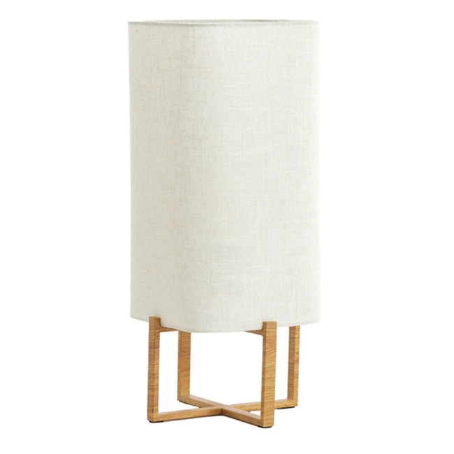 Lámpara de mesa metal estampado madera lino crema 21,5x21,5x50,5 cm E27 - LLLS0383