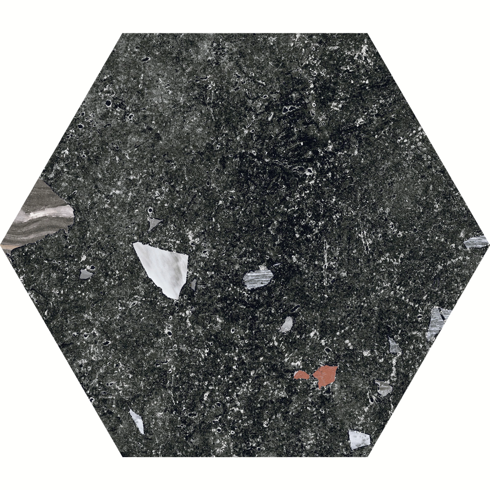 Porcelanato Sonar Negro Mate Hexagonal 22x25 cm