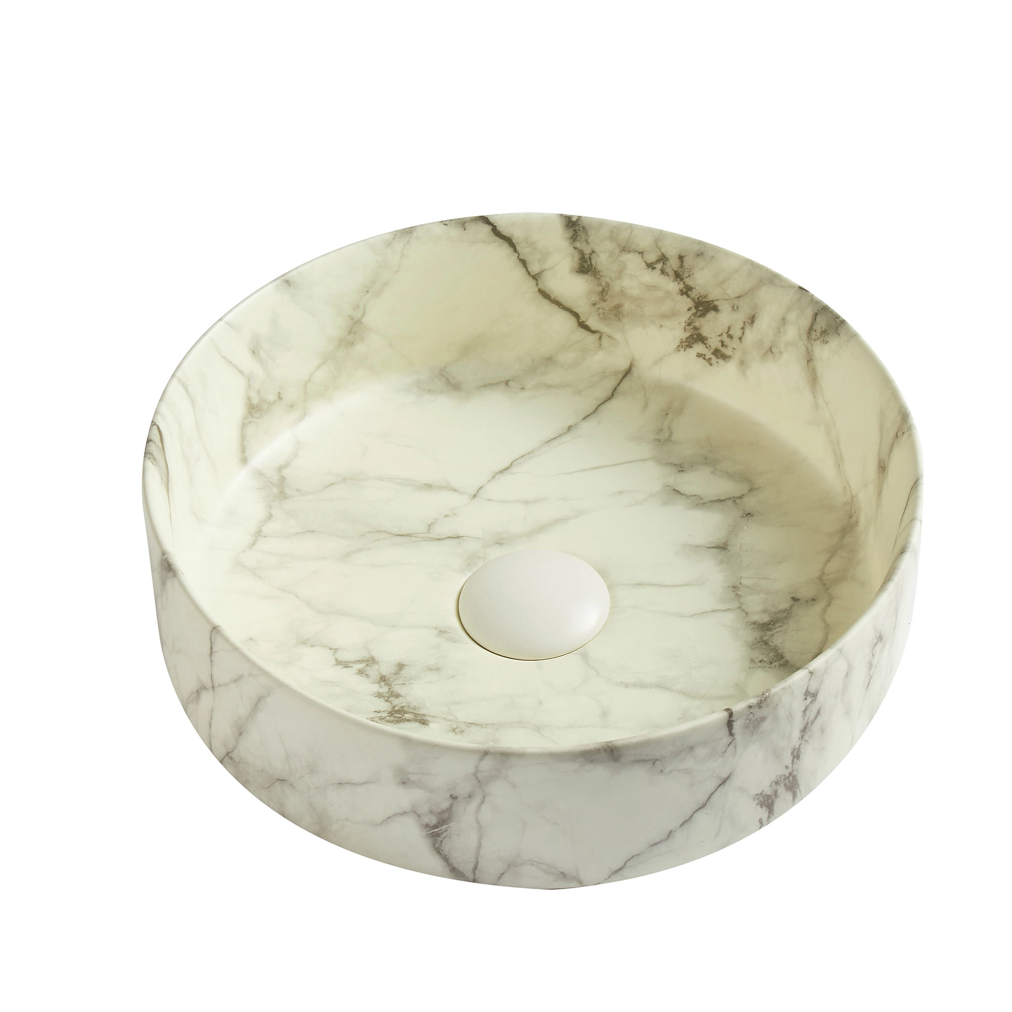 Lavamanos Redondo de Sobreponer Tripoli Piedra Blanco 350x350x120 mm Sin Rebalse