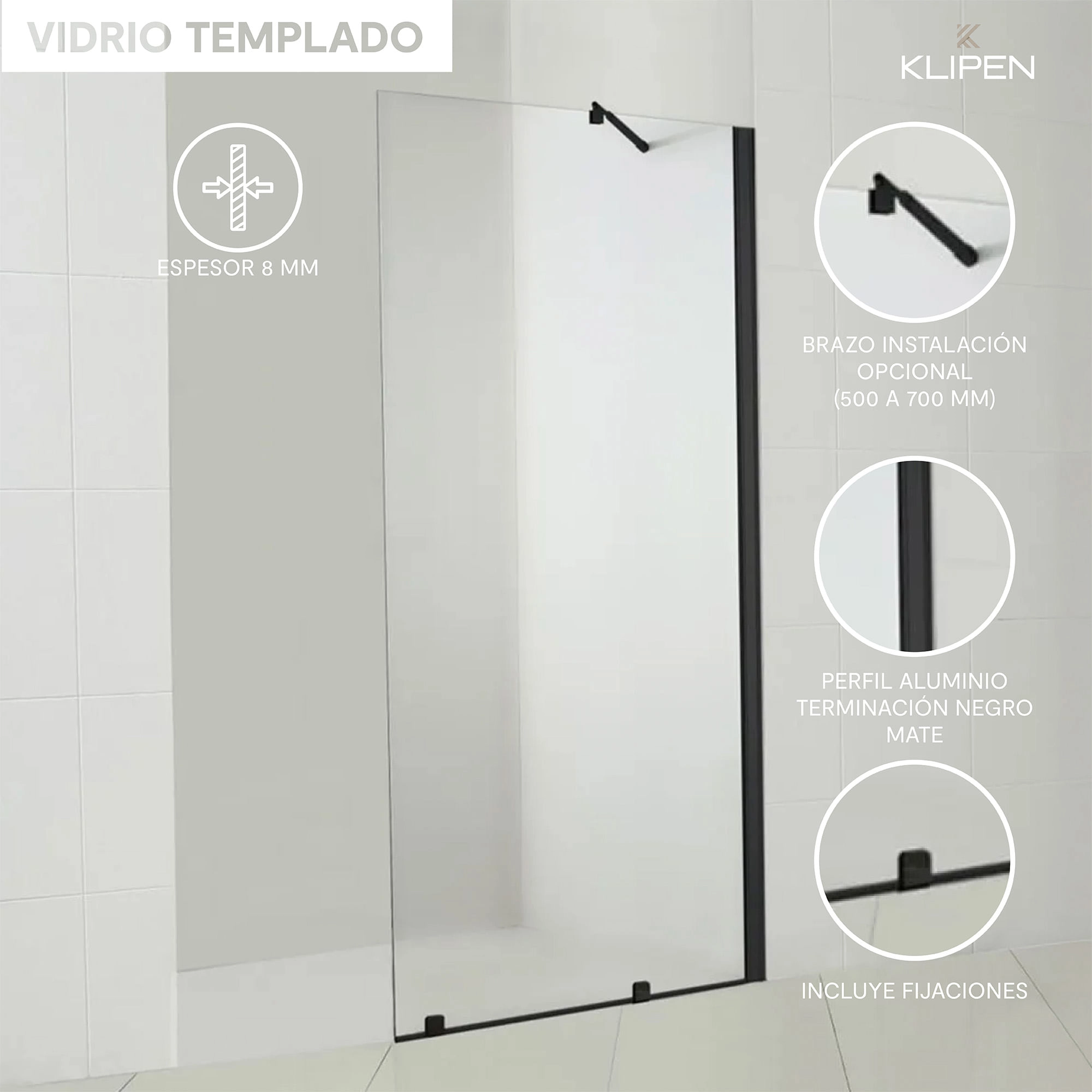 Mampara Style Fija Receptáculo Perfil Negro Mate 1000x1980 mm