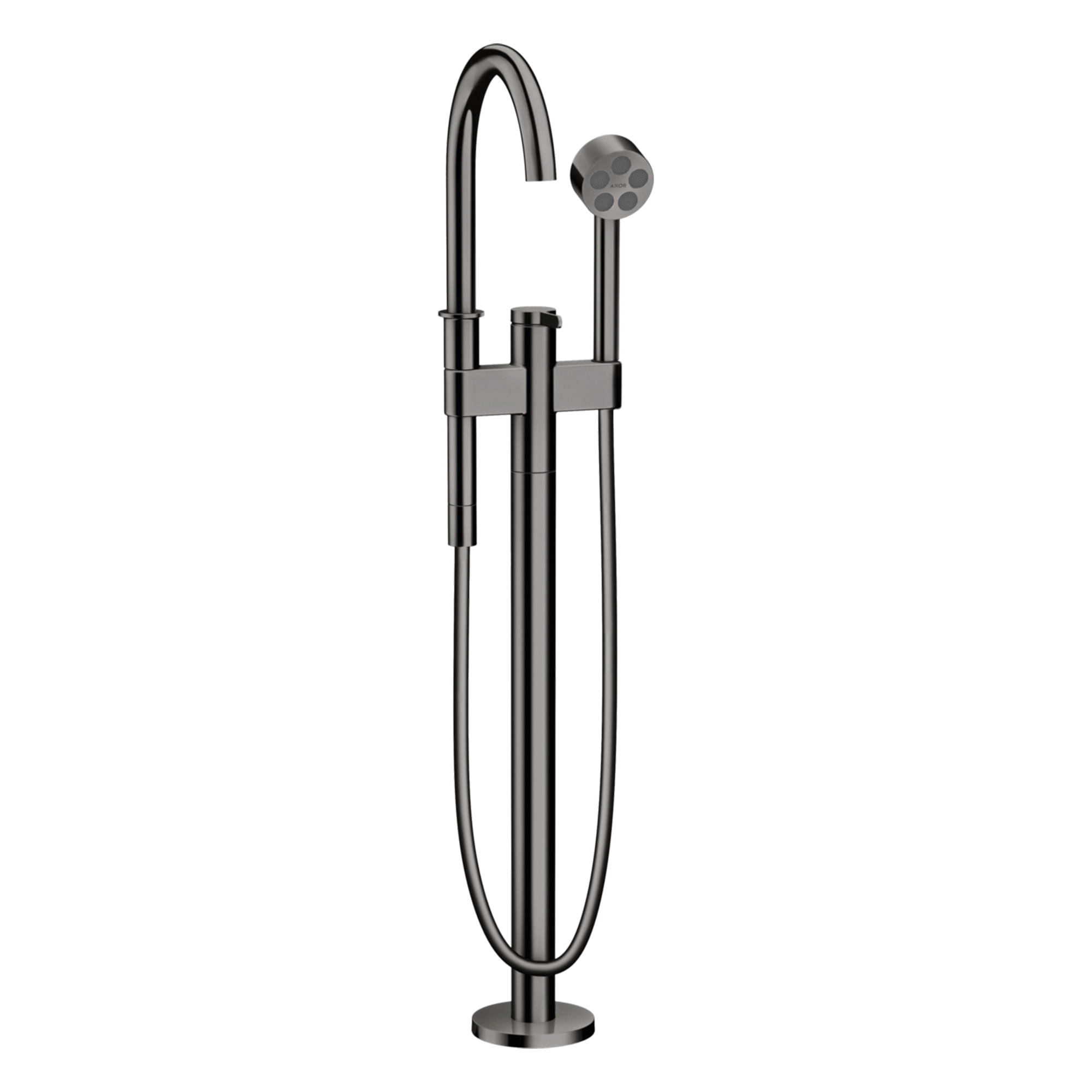 Grifería tina pie One con ducha fono flexible y soporte polished black