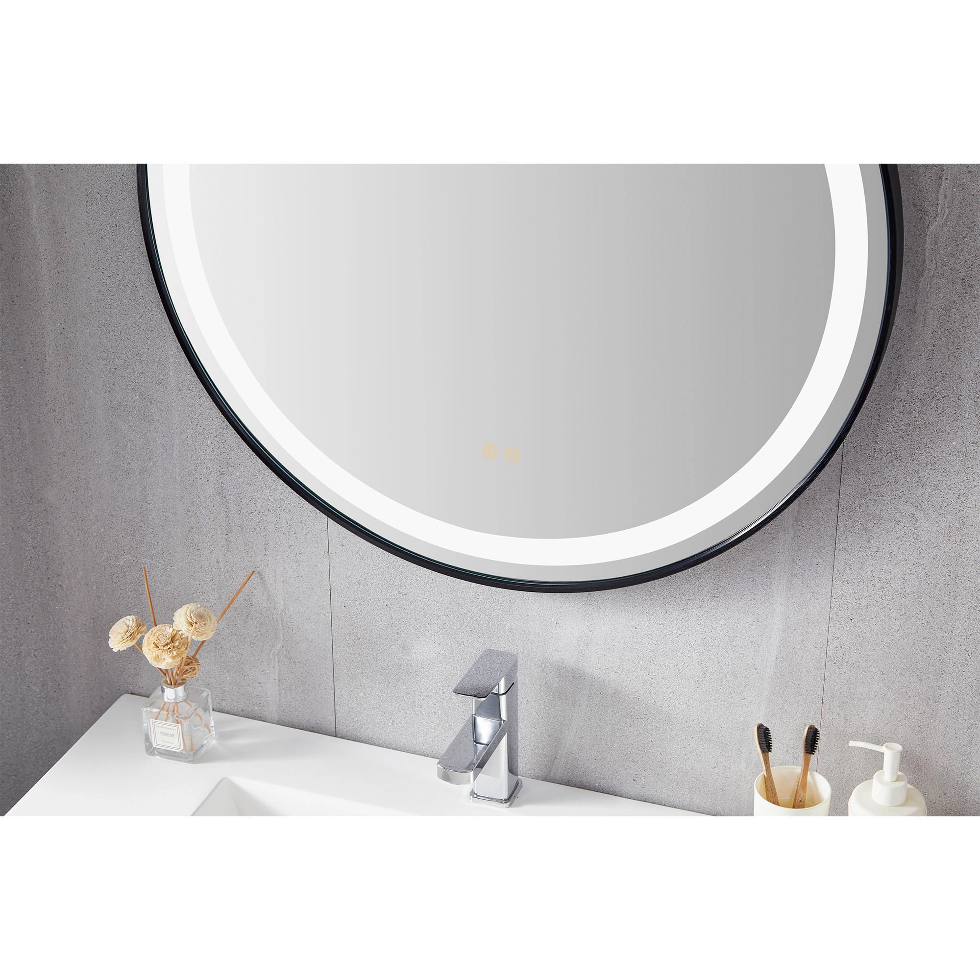 Espejo Urban Redondo Desempañante Led Negro ø80 cm