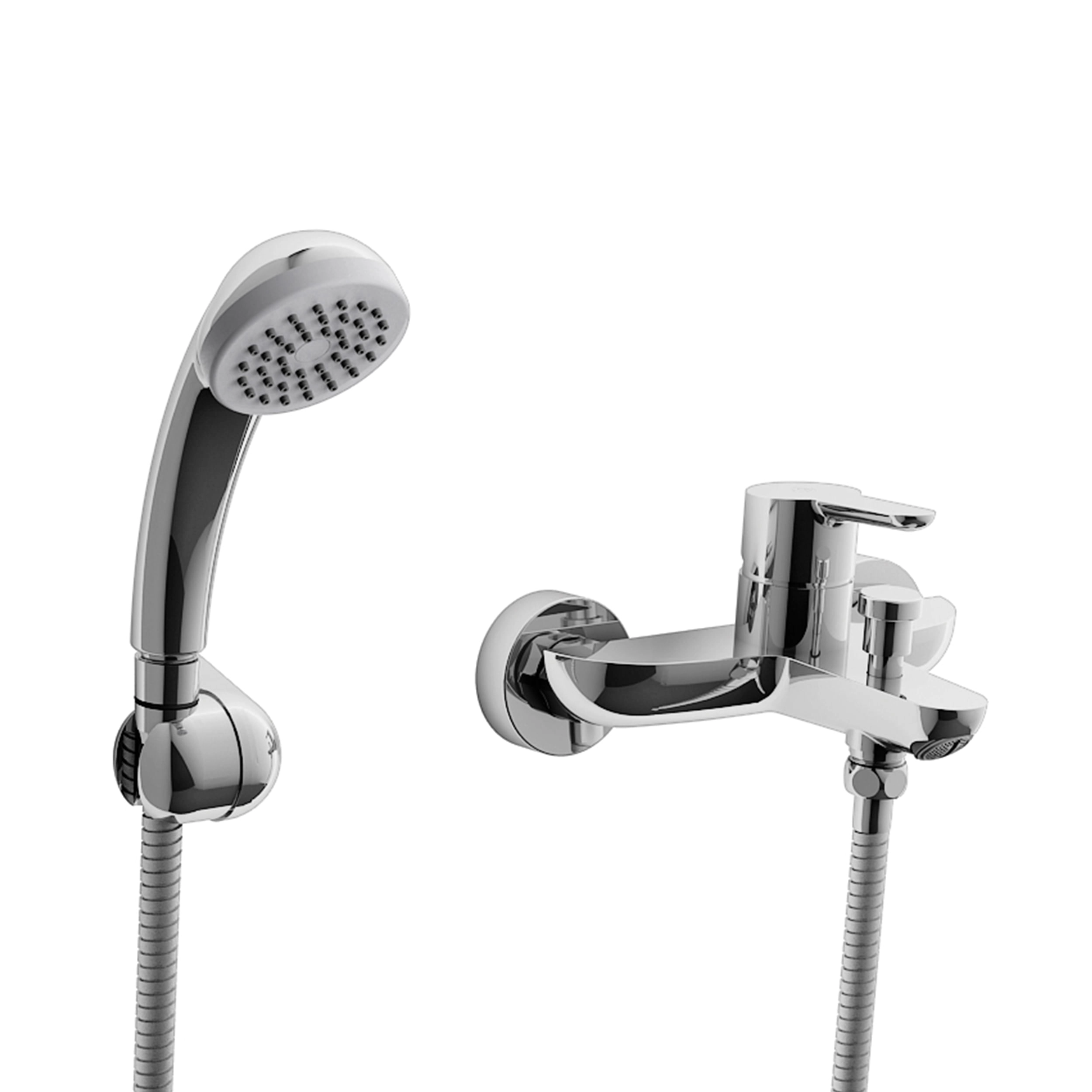 Grifería Puelo Tina Expuesta con Soporte, Ducha Teléfono y Flexible Cromado
