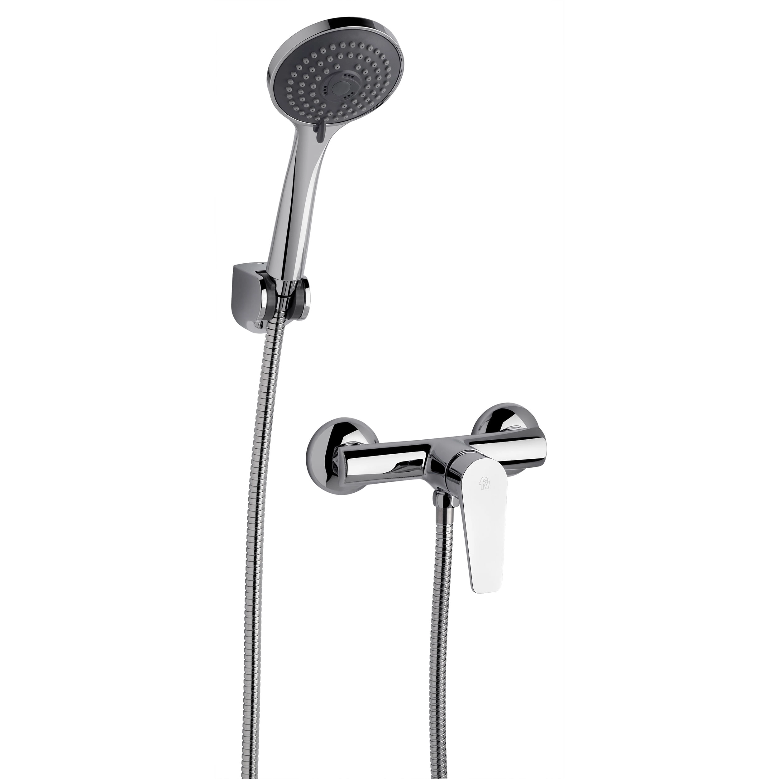 Grifería Ducha Zoe Expuesta con Soporte, Ducha Teléfono y Flexible Cromado