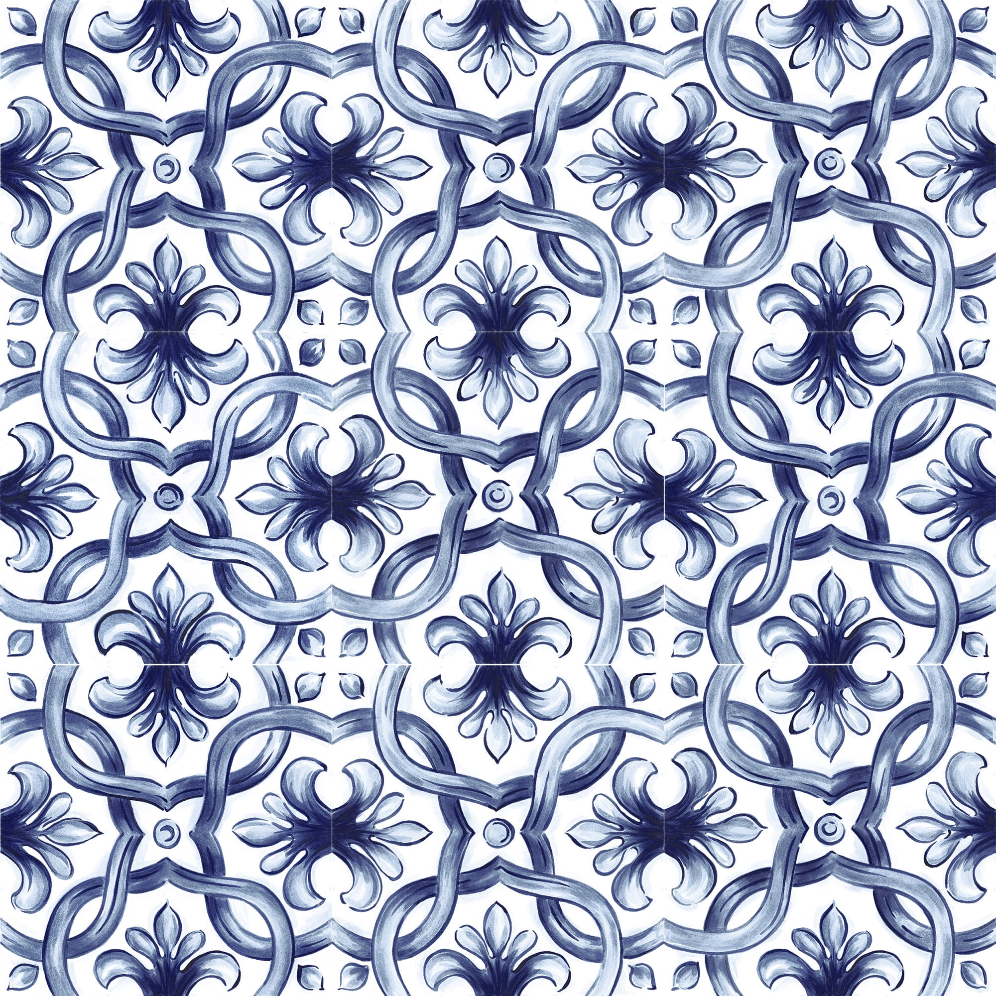 Porcelanato Amuri Decoro Maiolica Blanco/Azul Brillante 20x20 cm