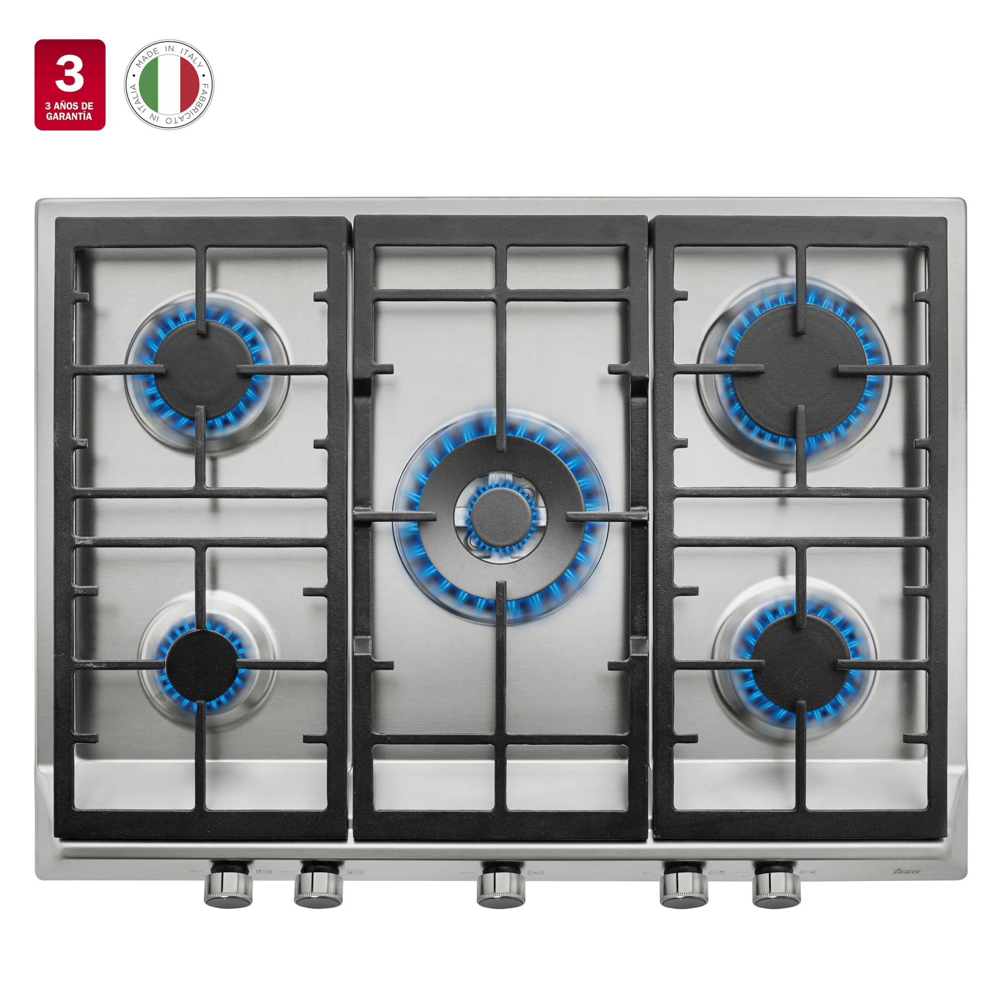 Encimera Inoxidable Gas 5q Doble Anillo Empotrada 70 cm