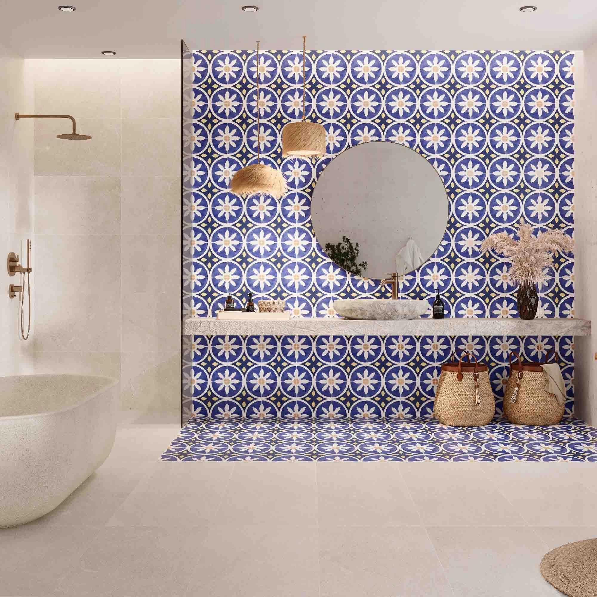 Porcelanato Santorini Blue Brillante 25x25 cm