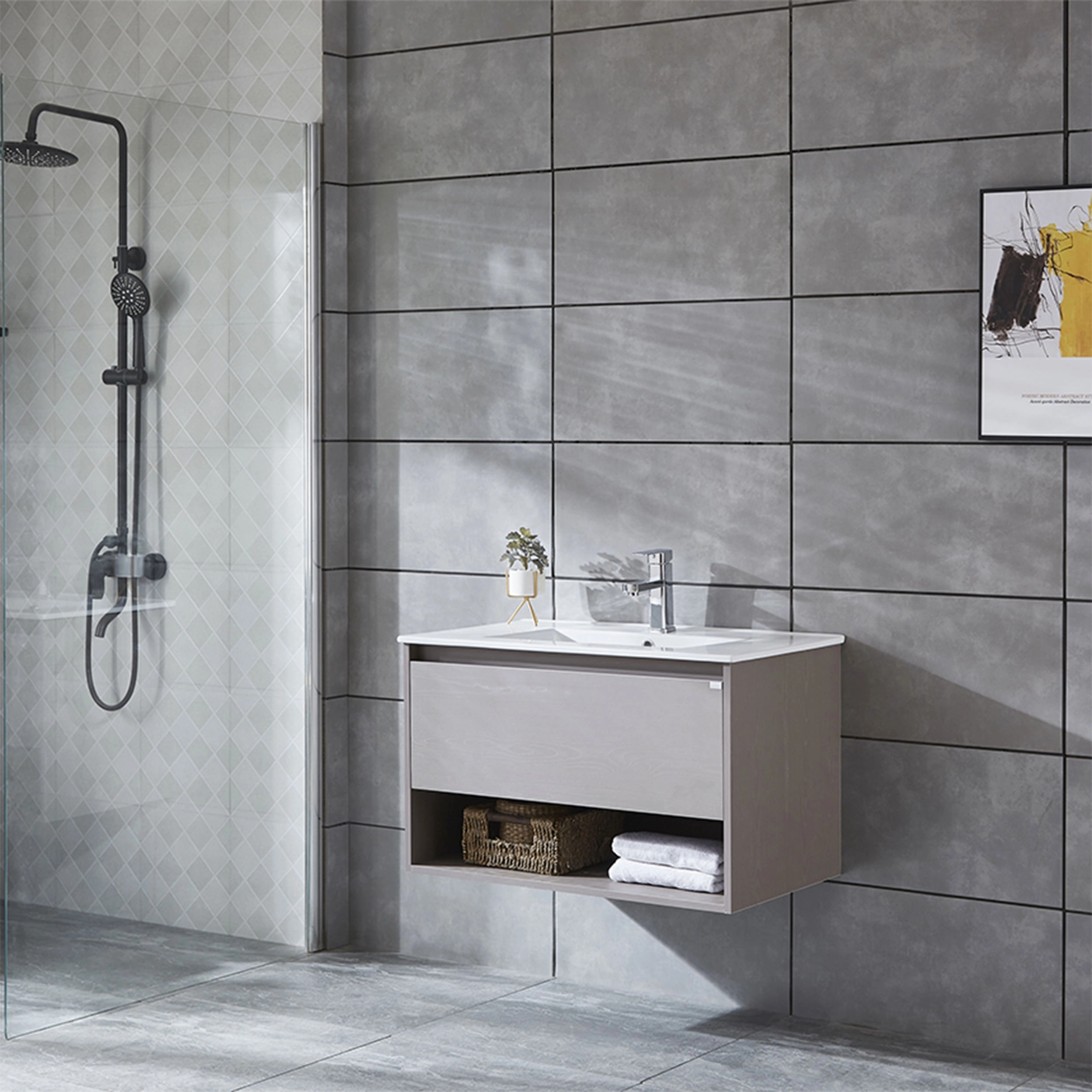 Mueble de Baño Queen con Lavamanos 900 mm 1 Cajón y Repisa Cool Grey