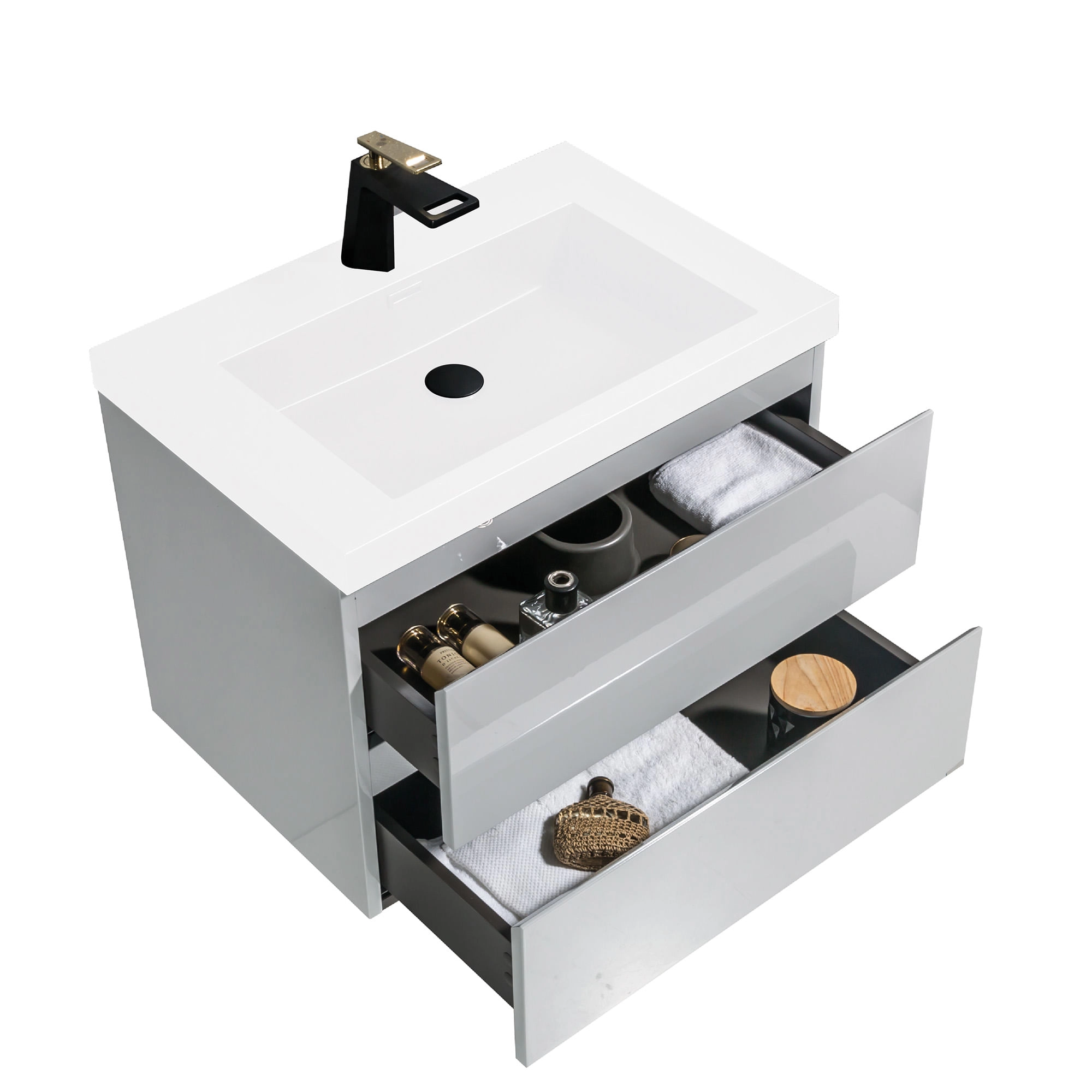Mueble de Baño City con Lavamanos 70 Cm 2 Cajones High Grey Glossy
