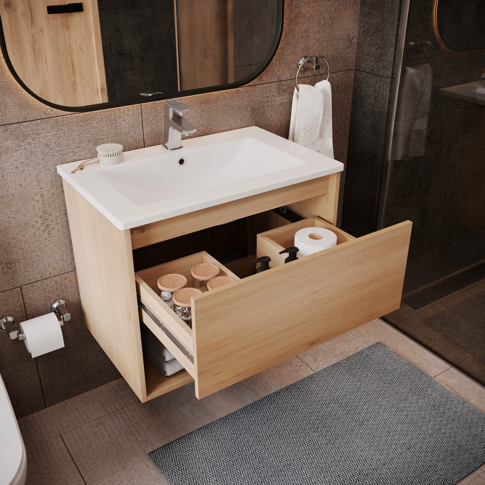 Mueble de Baño King con Lavamanos 1 Cajón y Repisa Rovere