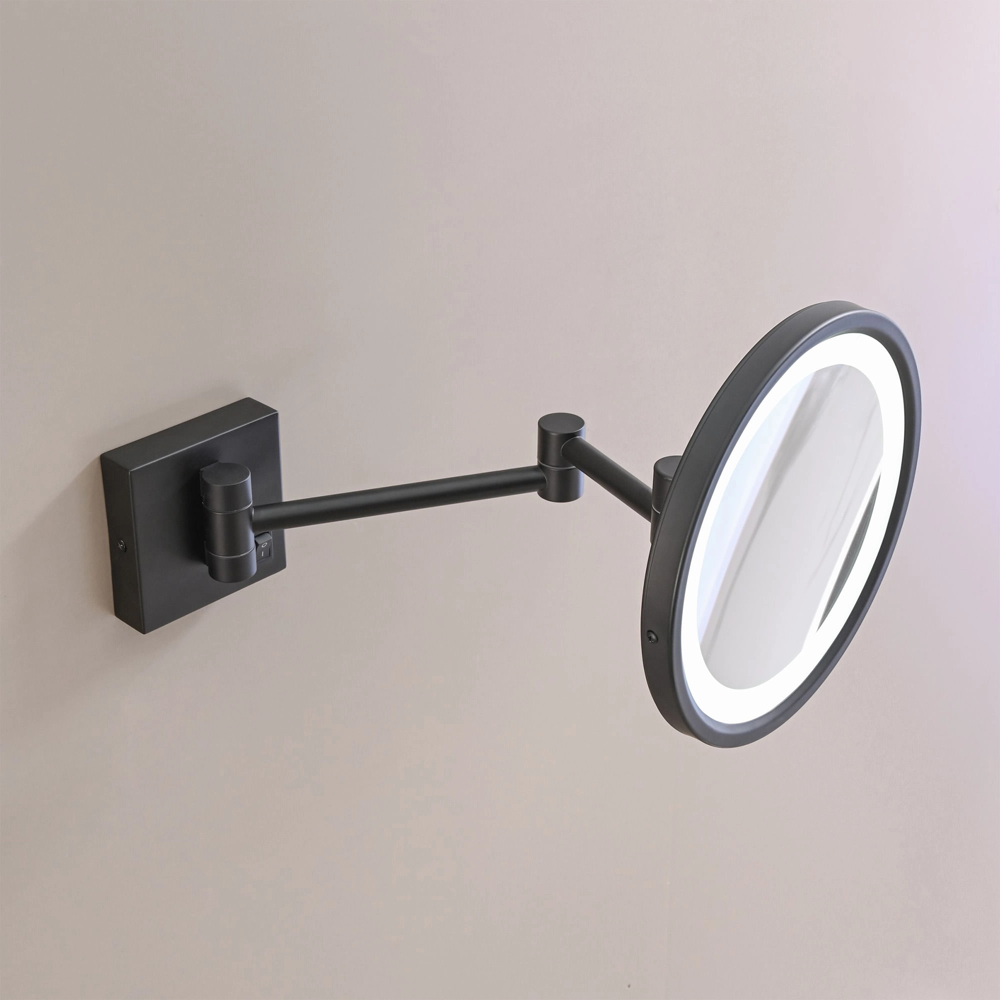Espejo Asis Redondo Led Aumento Negro Mate