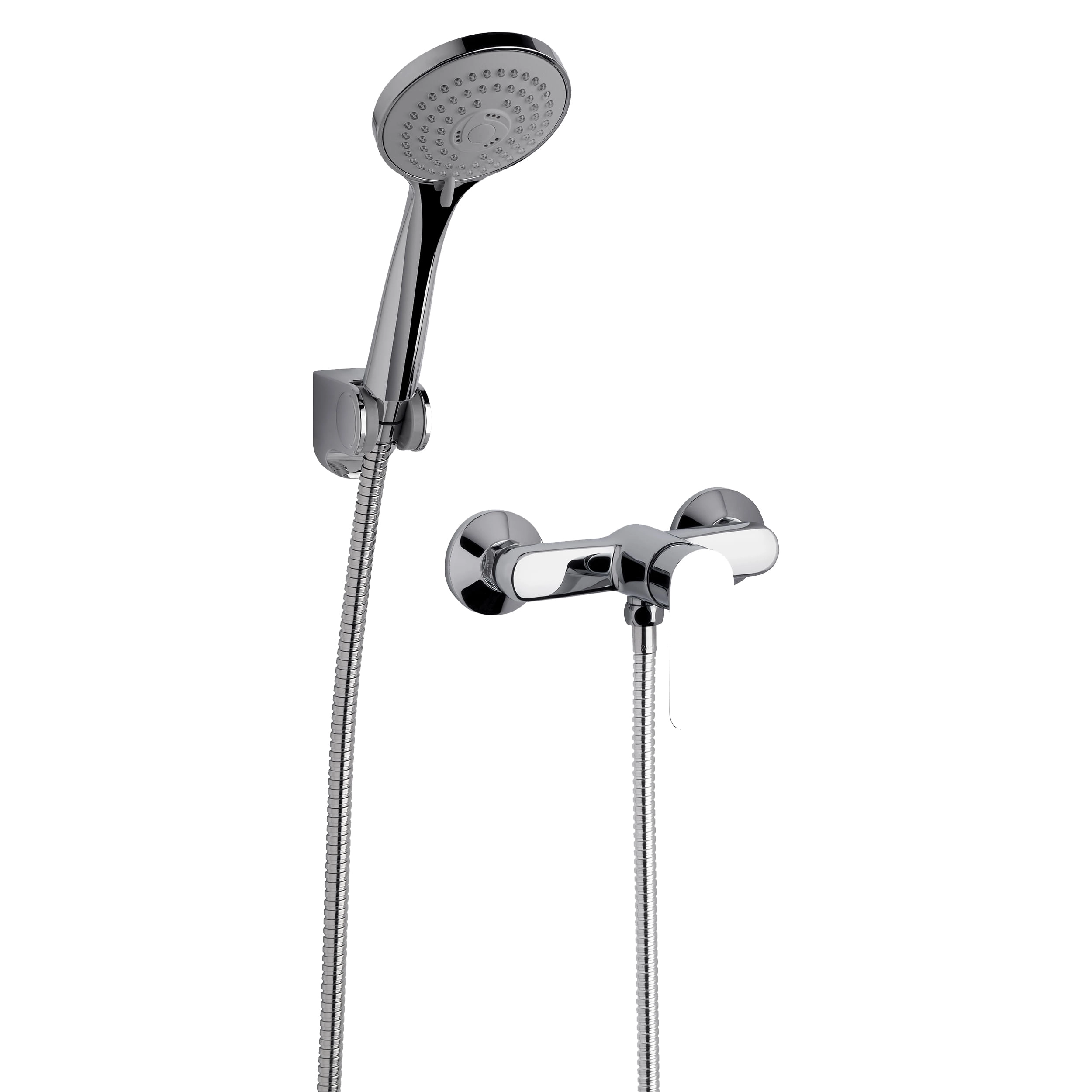 Grifería Ducha Coty Expuesta con Soporte, Ducha Teléfono y Flexible Cromado