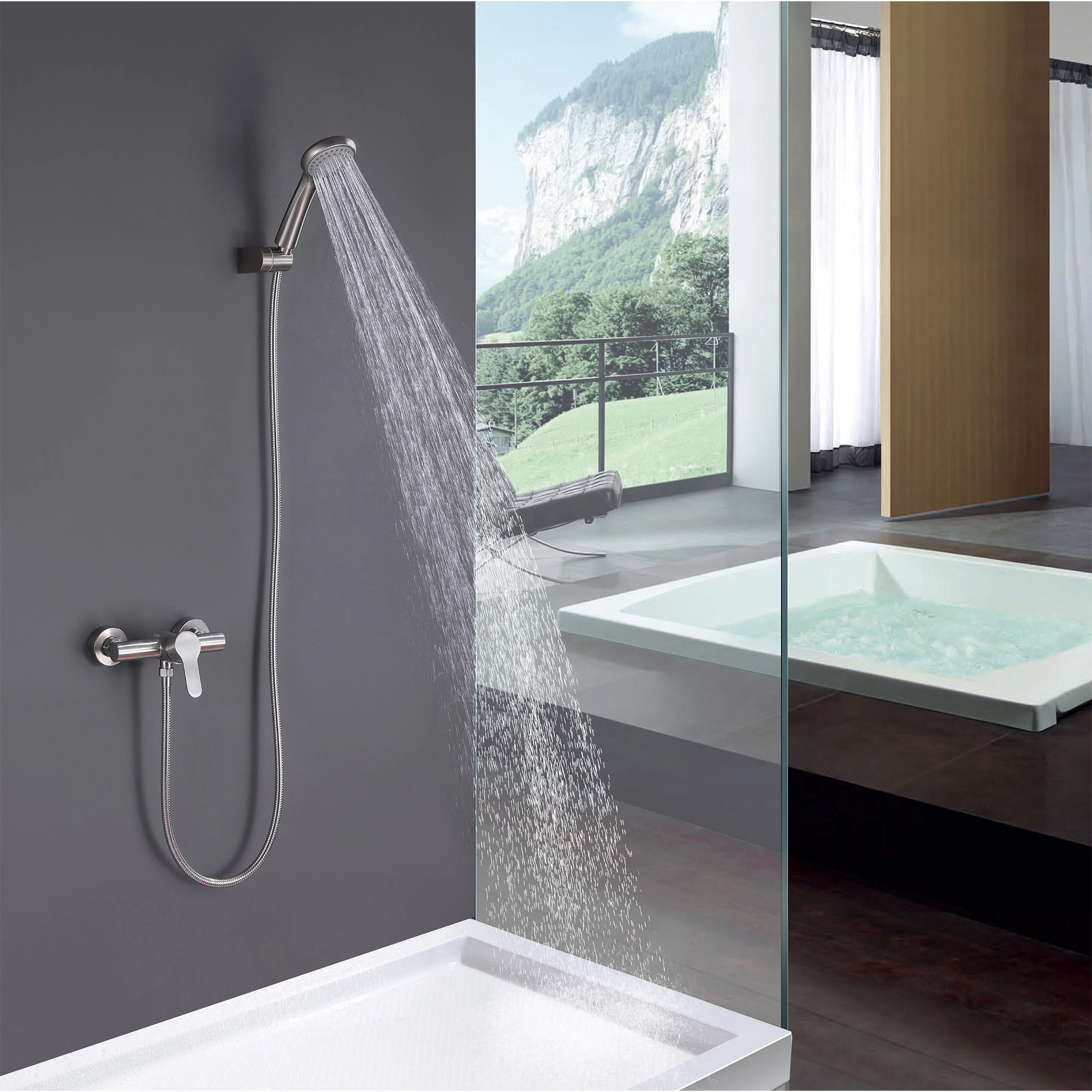 Grifería Ducha Newhome Expuesta Con Set Soporte Ducha Brushed