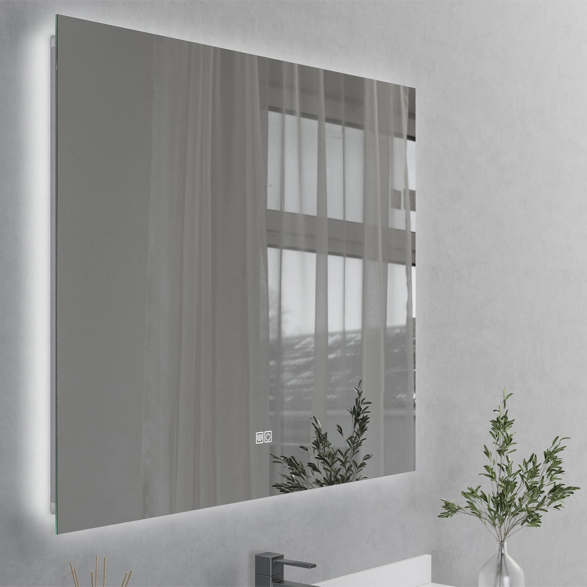 Espejo Mandarin Rectangular Desempañante Retroiluminado Cromado 100x80x4 cm