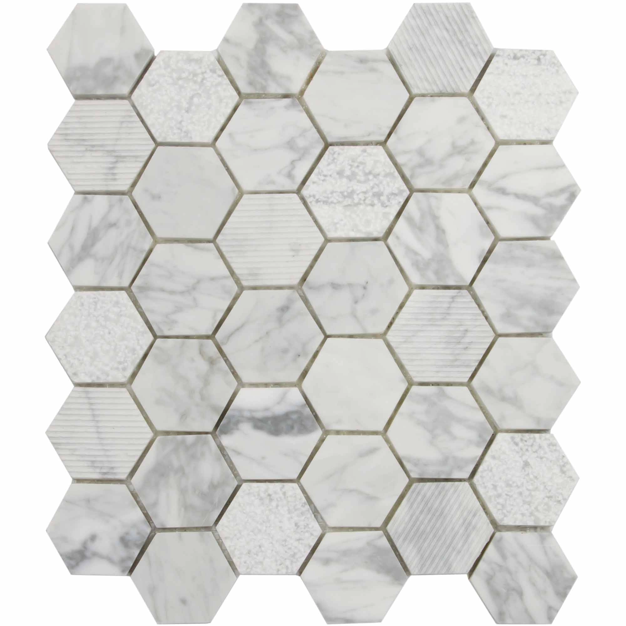 Mosaico Carrara Mix Hexagonal 26x30 cm