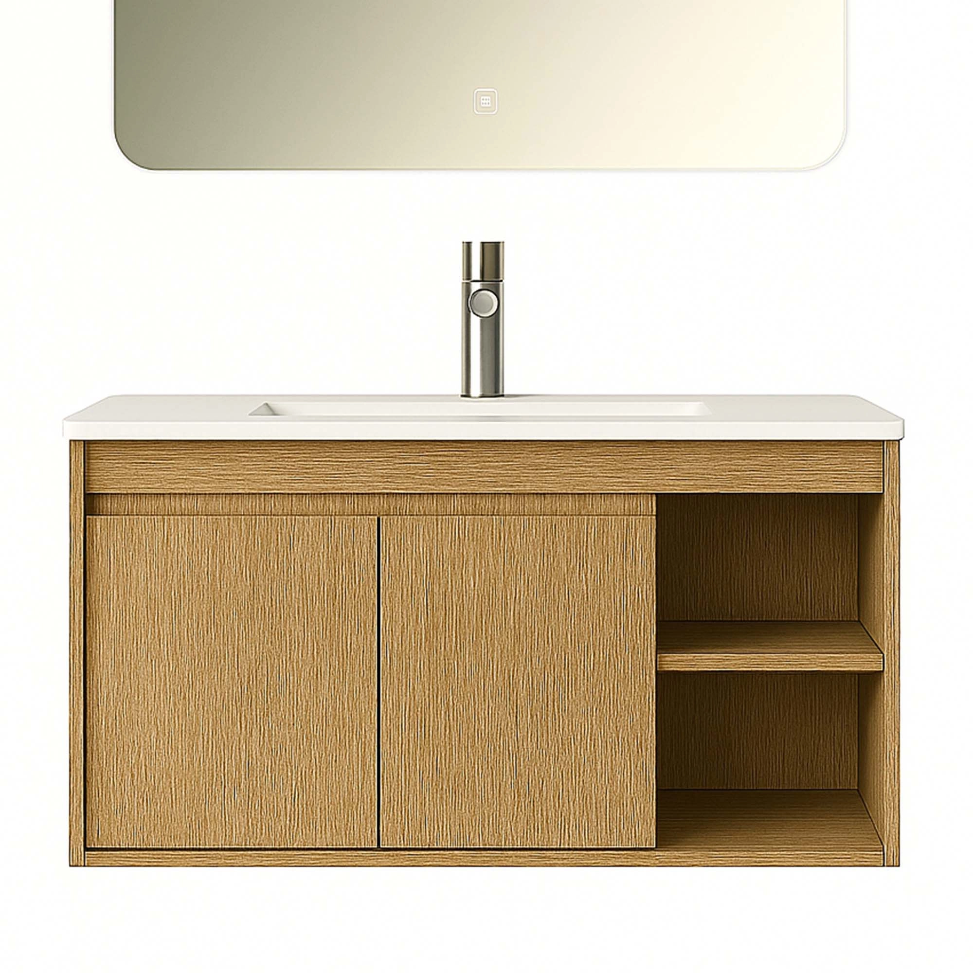 Mueble de Baño Nepal con Lavamanos 700x465x500 mm 2 Puertas Y Repisa Brown Wood