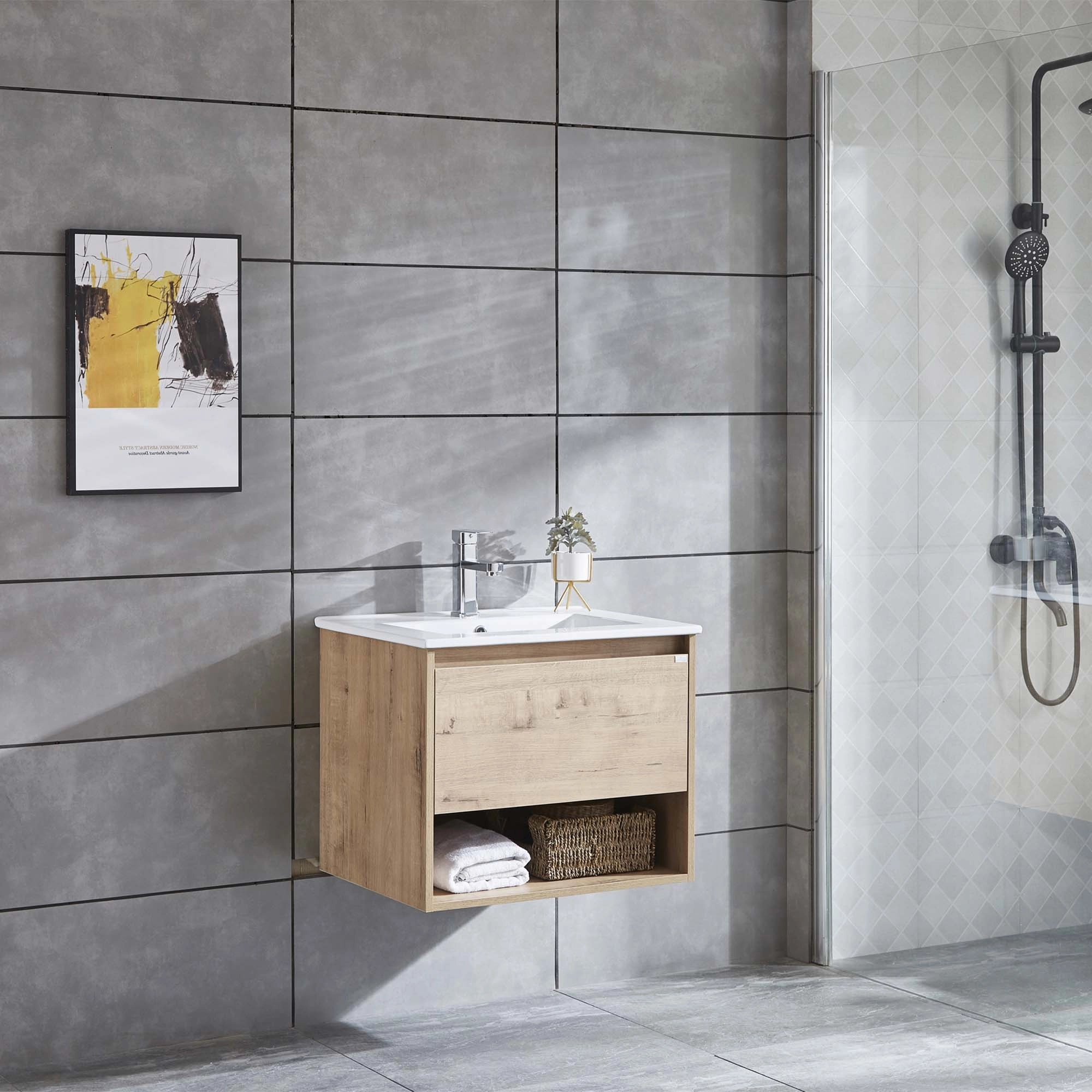 Mueble de Baño Queen con Lavamanos 600 mm 1 Cajón y Repisa Caramel