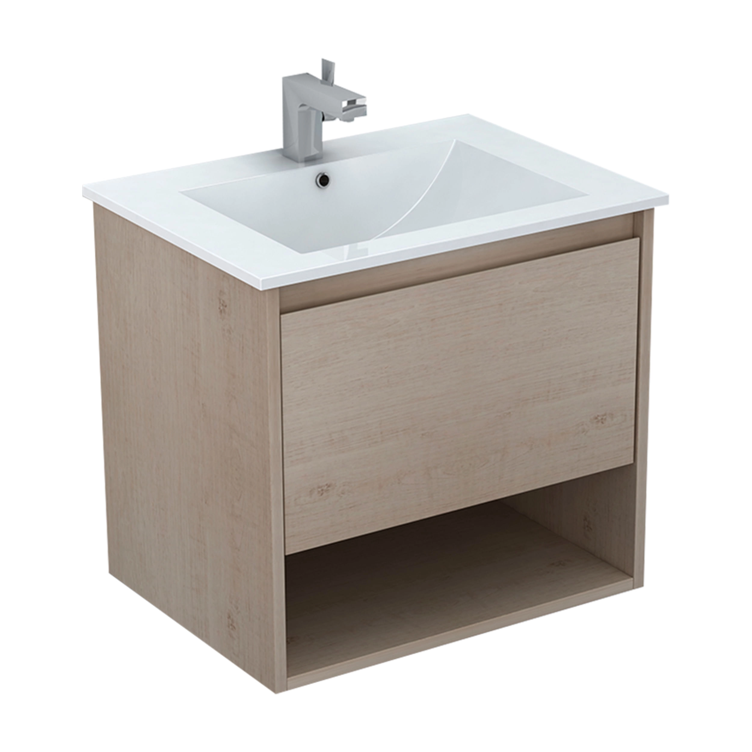 Mueble de Baño Delfos con Lavamanos 600x450x600 mm 1 Cajón y Repisa White Oak