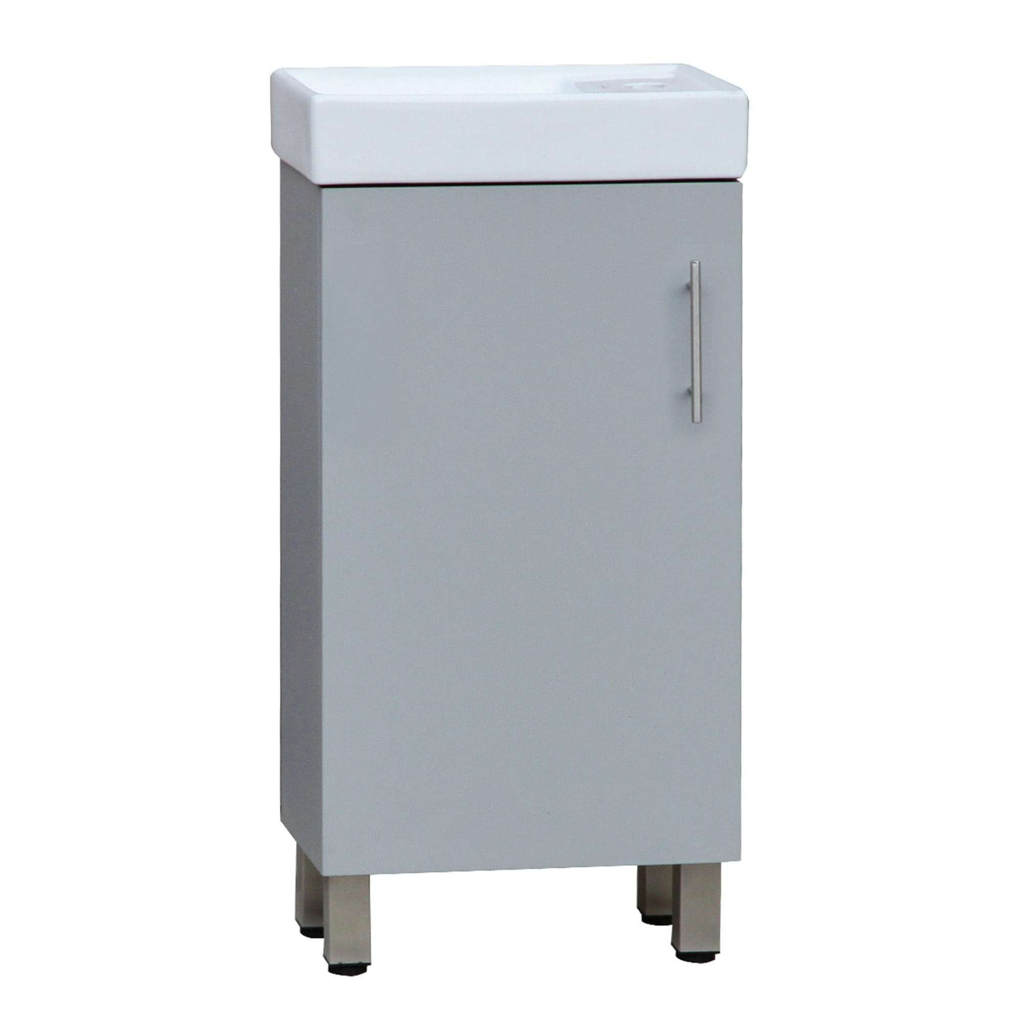 Mueble de baño Turin gris con lavamanos, visto de frente y ligeramente de lado