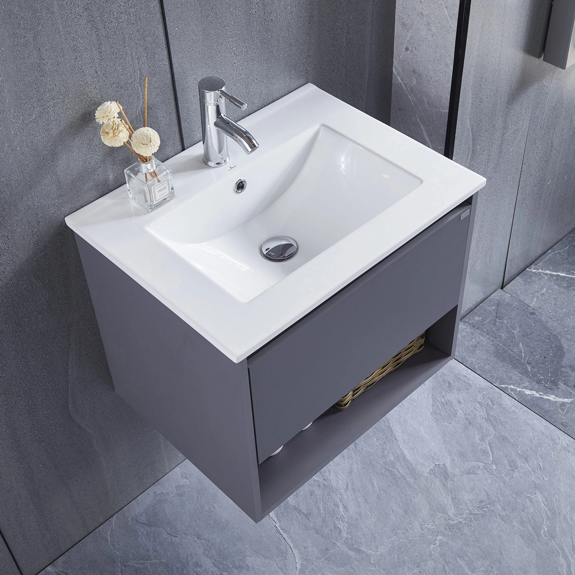 Mueble de Baño Queen con Lavamanos 700 mm 1 Cajón y Repisa Silver Grey