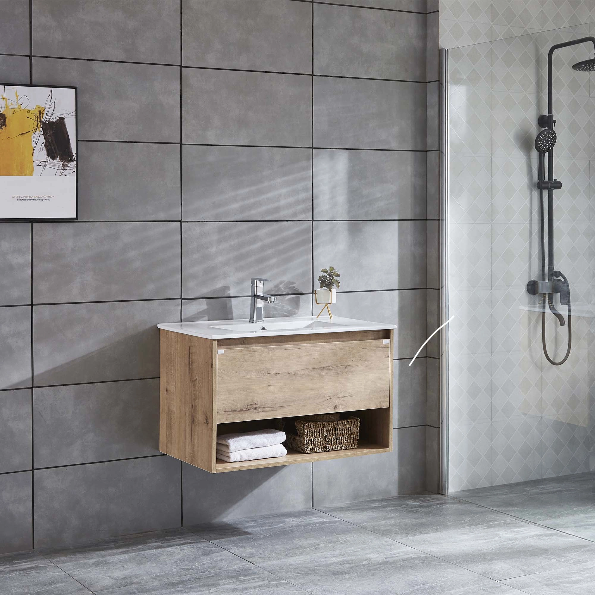 Mueble de Baño Queen con Lavamanos 700 mm 1 Cajón y Repisa Caramel