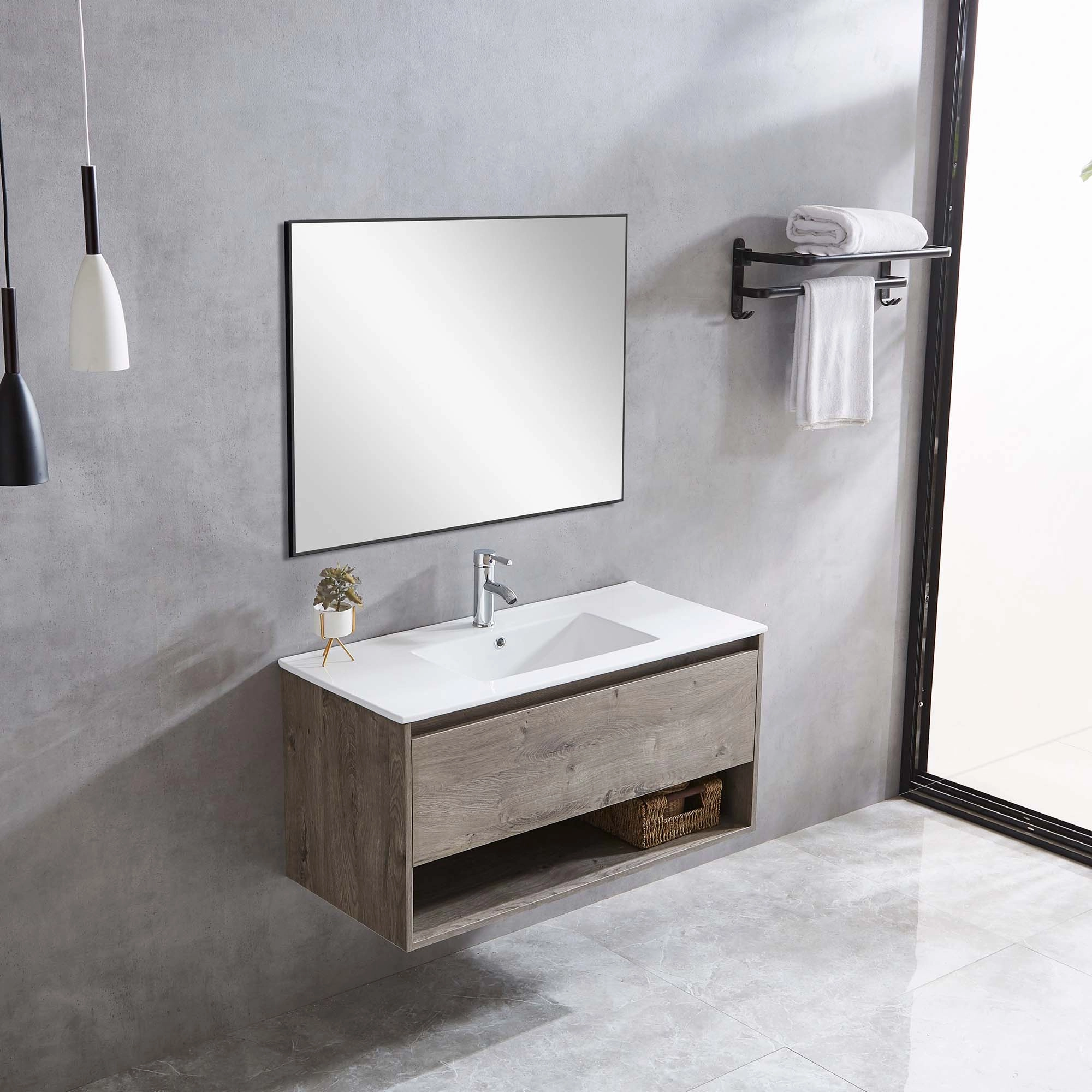 Mueble de Baño Queen con Lavamanos 1000 mm 1 Cajón y Repisa Grey Oak