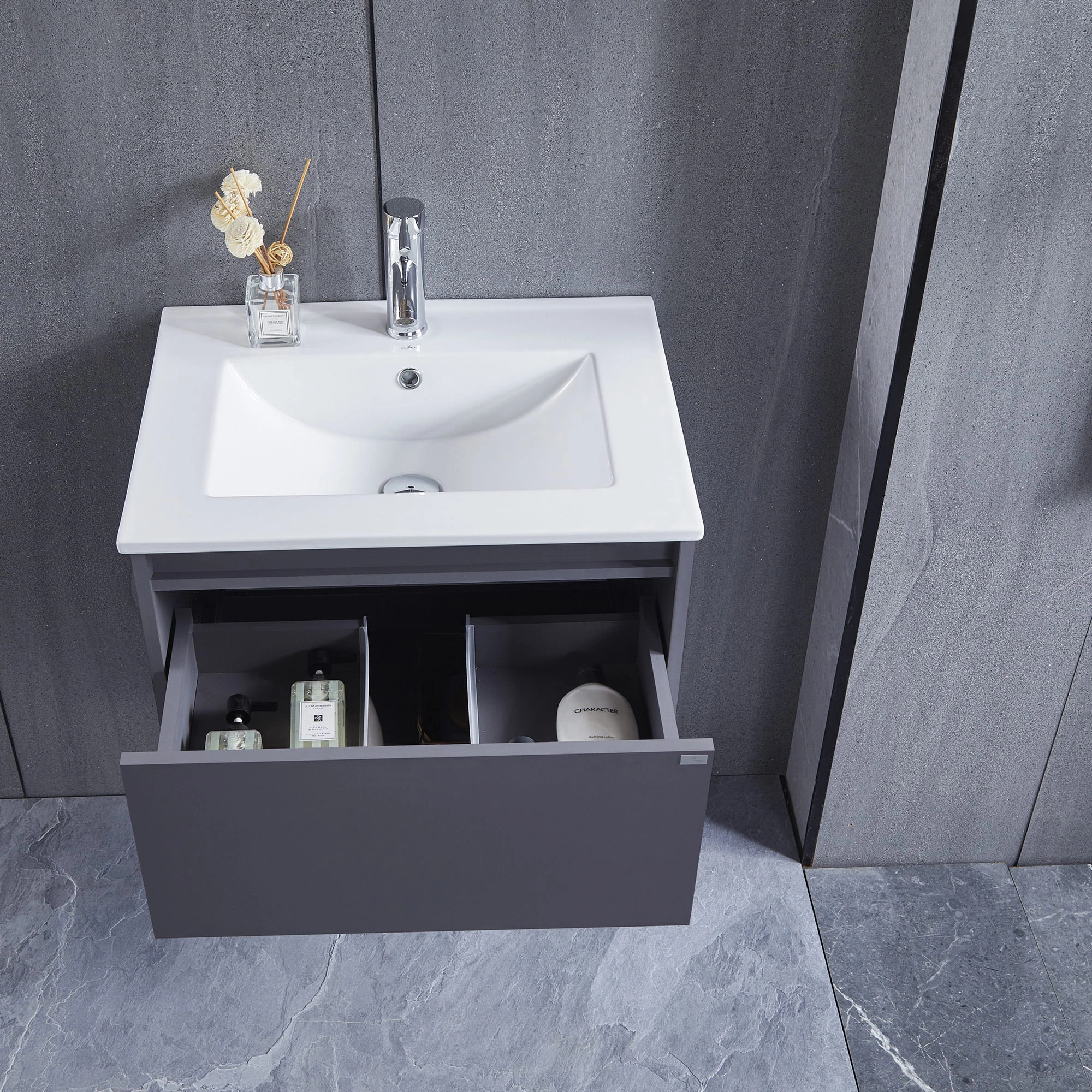 Mueble de Baño Queen con Lavamanos 800 mm 1 Cajón y Repisa Silver Grey