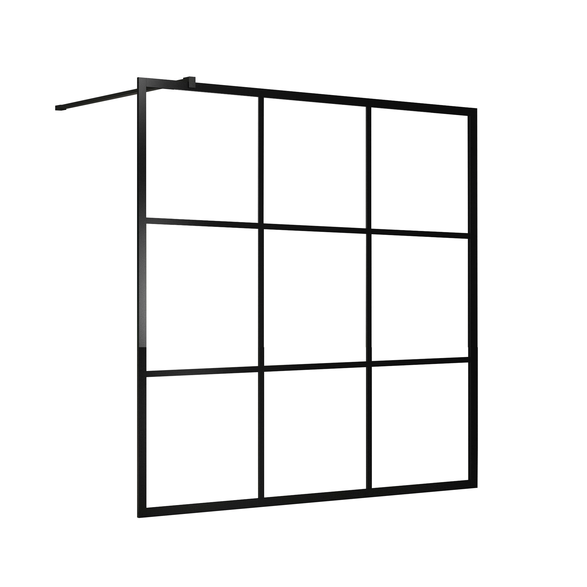 Mampara Ducha Tina Grid Fija Vidrio Templado Negro Mate 1200x1500 mm