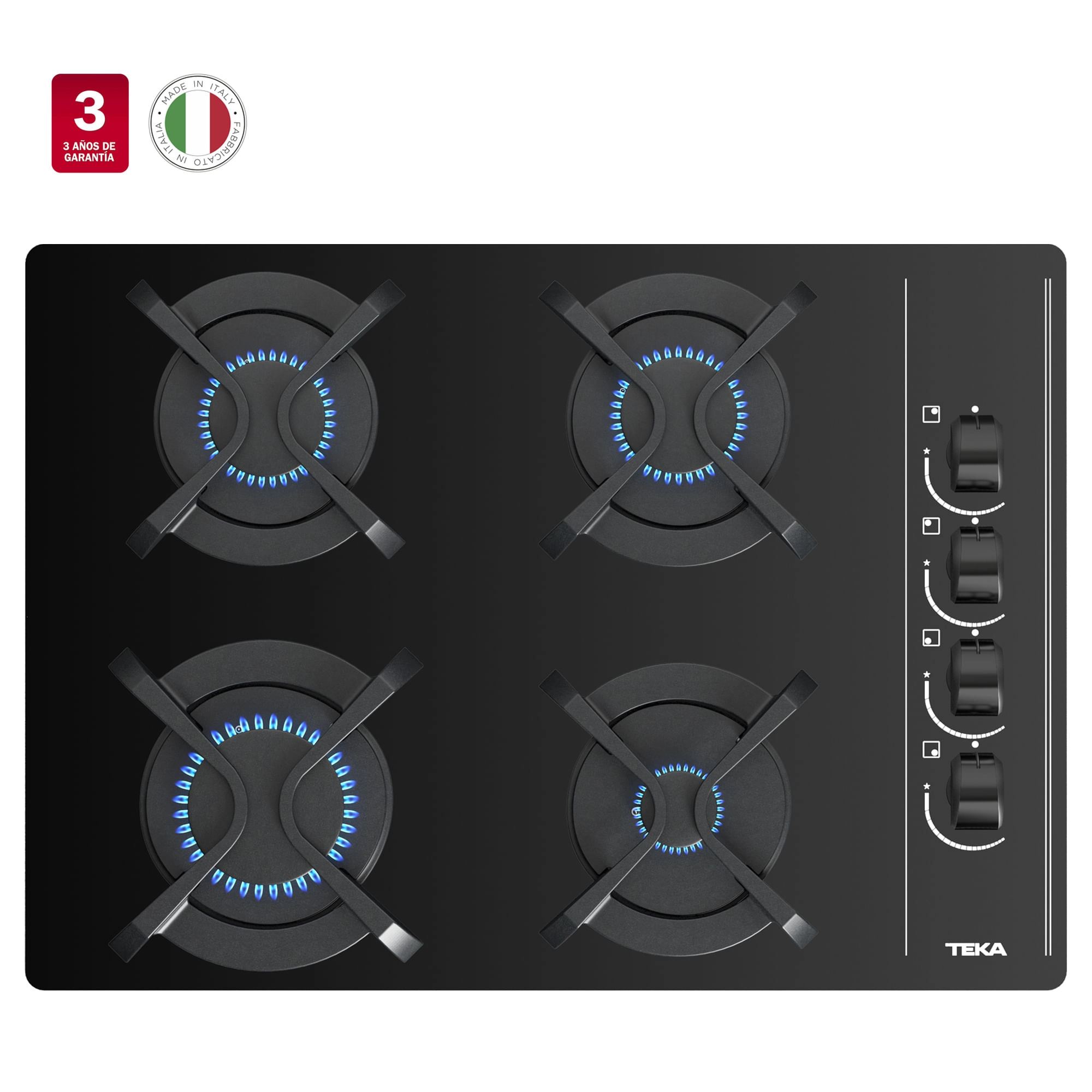 Encimera Cristal Gas Natural GBC 64003 KBN 4Q empotrada 60 cm