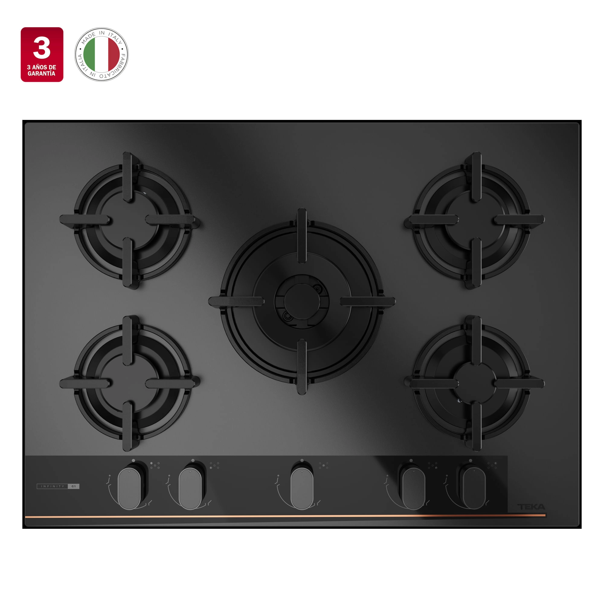 Encimera Cristal Gas Línea Infinity G1 Negro Mate 70cm